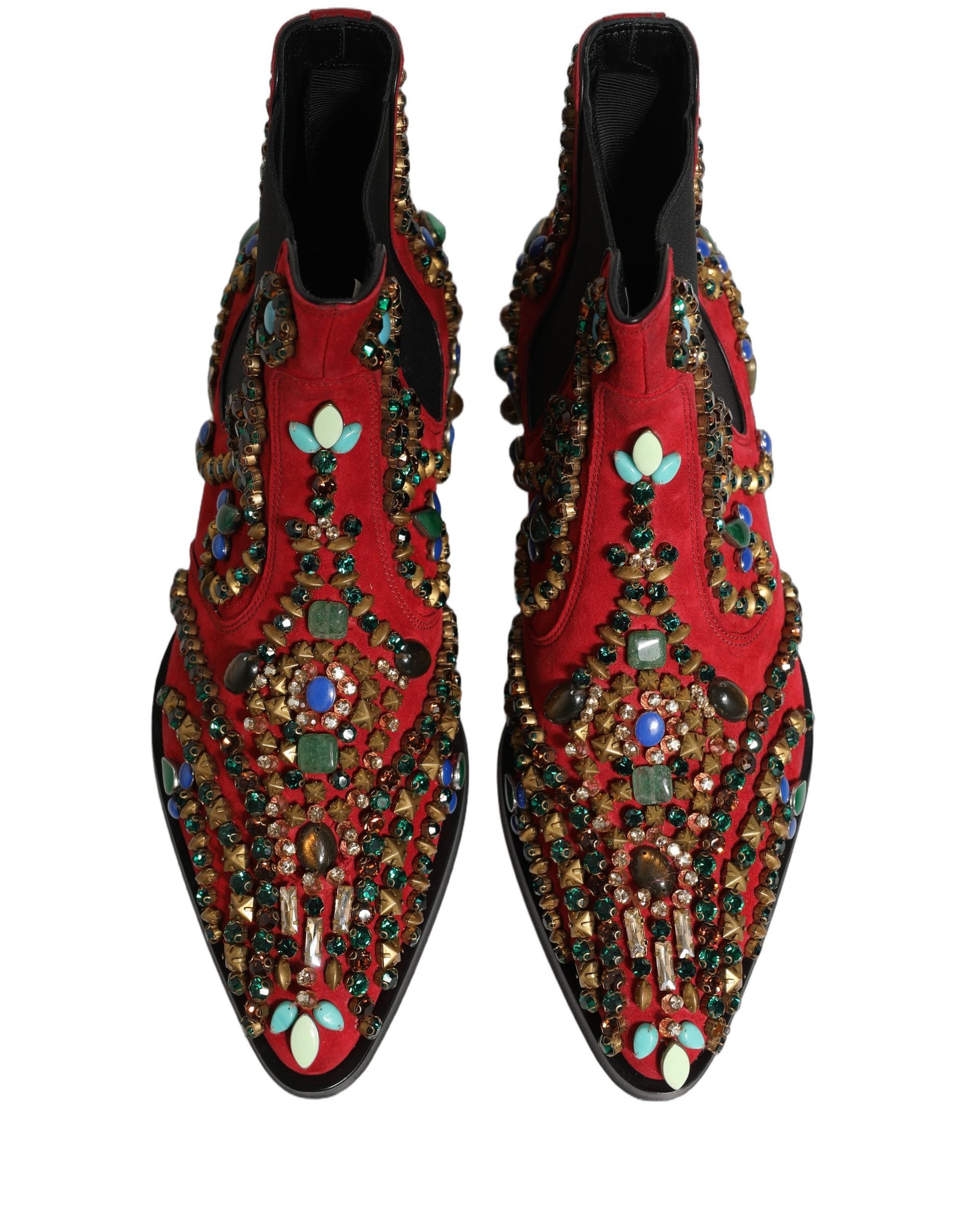 Dolce & Gabbana Red Embellished Chelsea Ankle Boots Shoes | Regal Royce