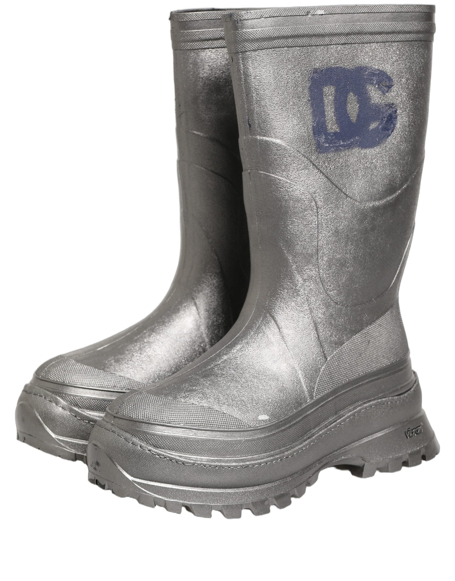 Dolce & Gabbana Metallic Silver Pull On Rain Boots Men Shoes | Regal Royce