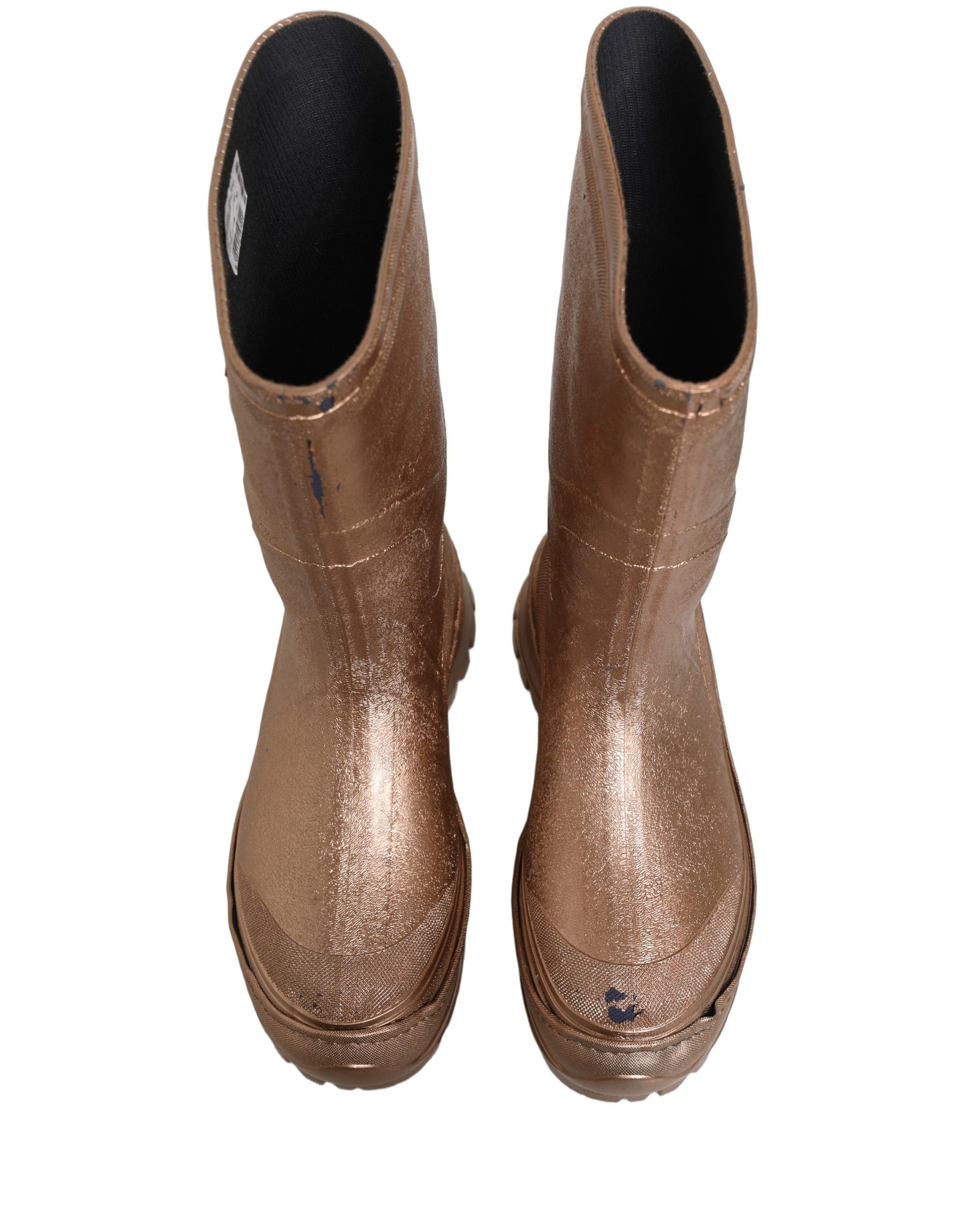 Dolce & Gabbana Rose Gold PVC Pull On Rain Boots Men Shoes | Regal Royce