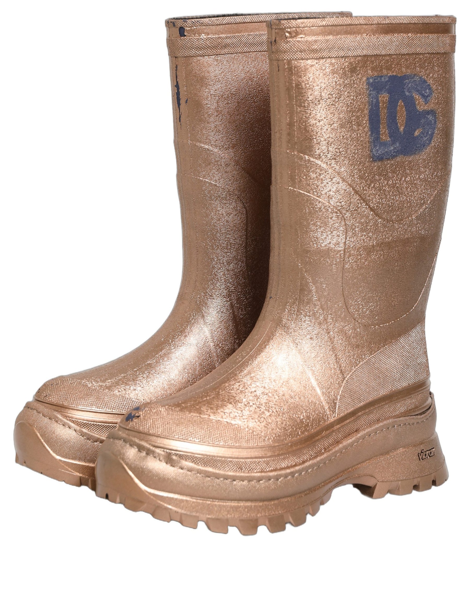 Dolce & Gabbana Rose Gold PVC Pull On Rain Boots Men Shoes | Regal Royce