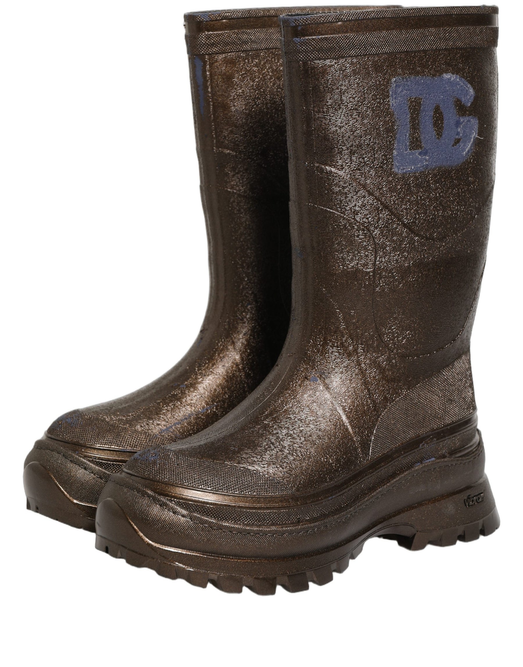 Dolce & Gabbana Bronze PVC Pull On Rain Boots Men Shoes | Regal Royce