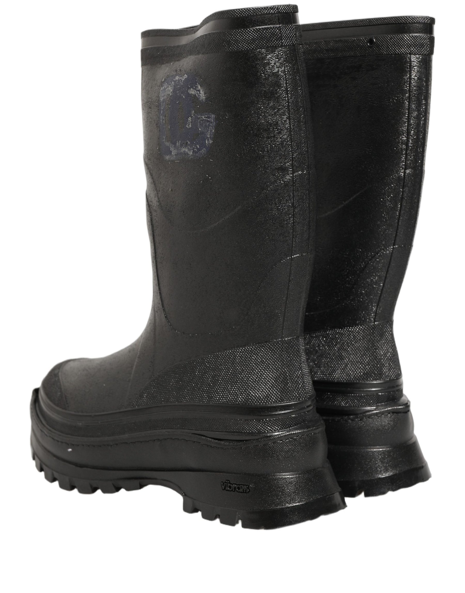 Dolce & Gabbana Black PVC Pull On Rain Boots Men Shoes | Regal Royce