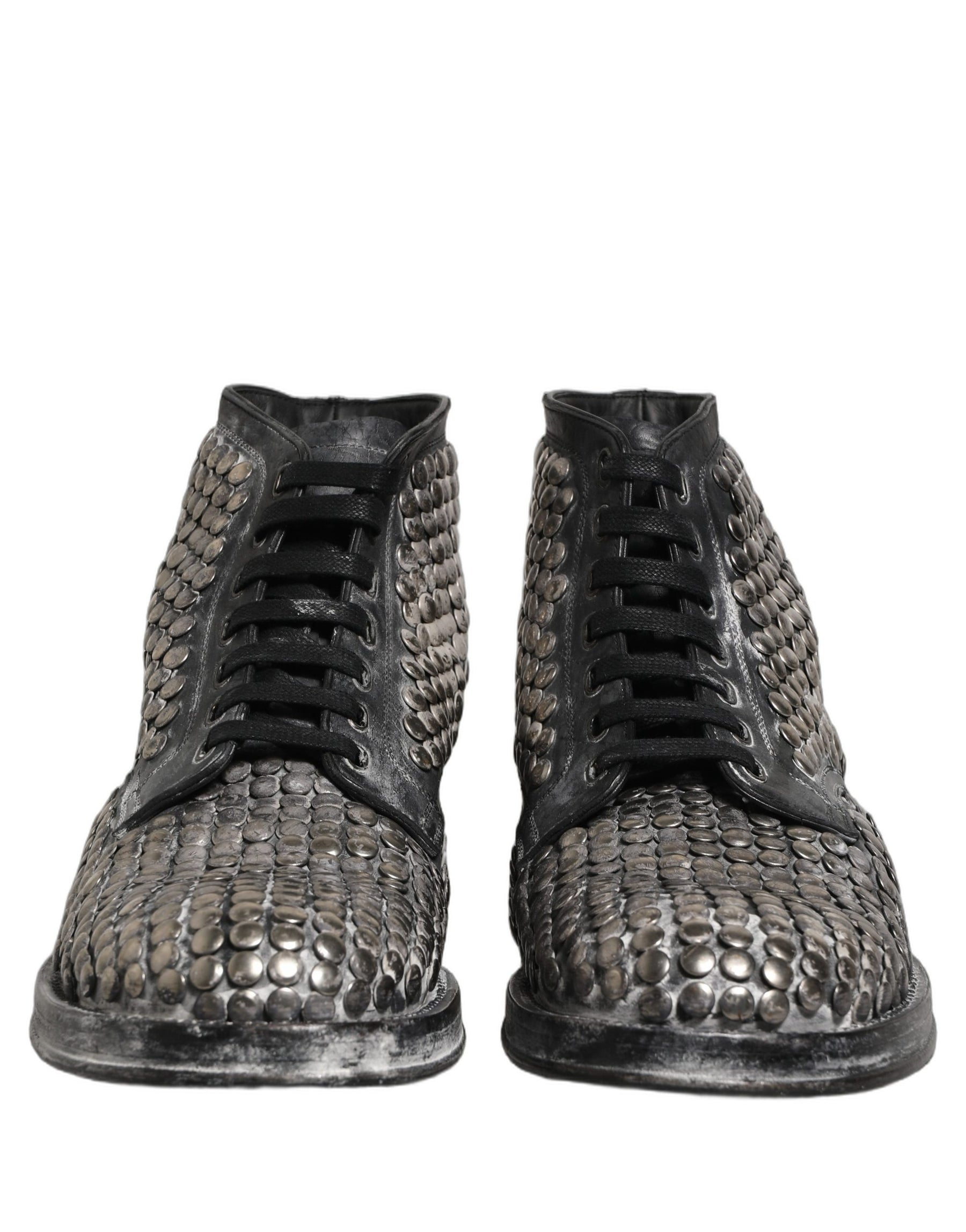 Dolce & Gabbana Black Leather Runway Studs Ankle Boots Shoes | Regal Royce