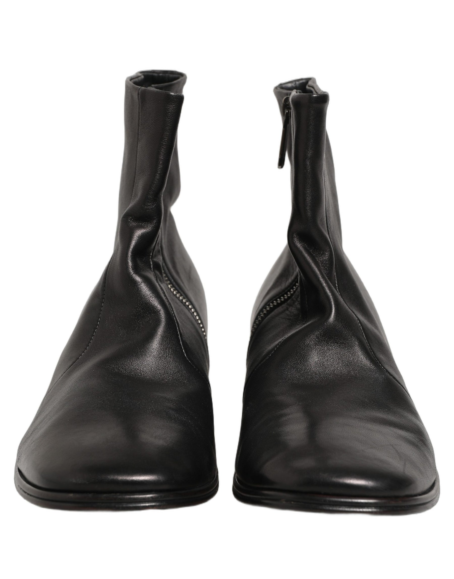 Dolce & Gabbana Black Leather Logo Short Ankle Boots Shoes | Regal Royce
