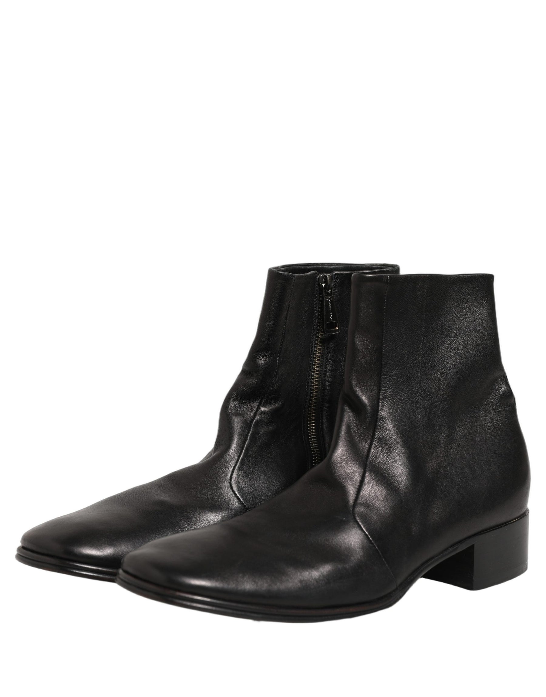 Dolce & Gabbana Black Leather Logo Short Ankle Boots Shoes | Regal Royce