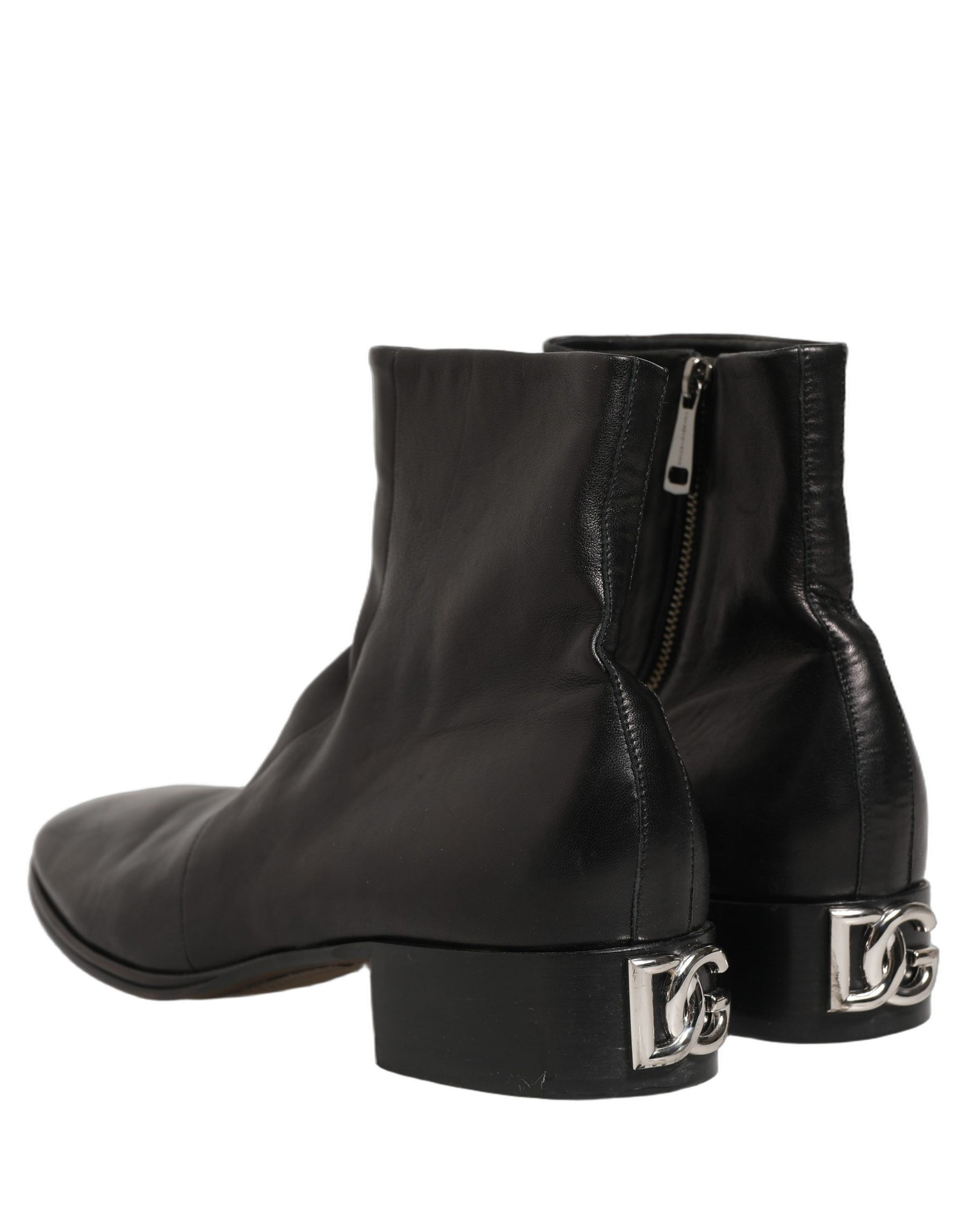Dolce & Gabbana Black Leather Logo Short Ankle Boots Shoes | Regal Royce