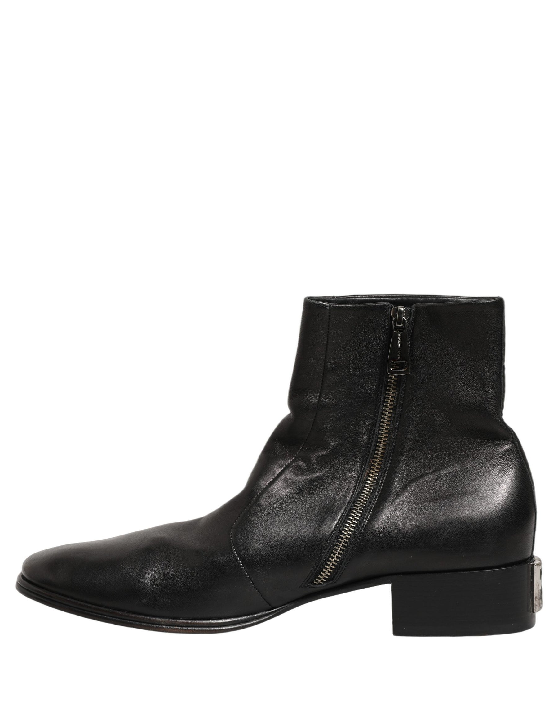 Dolce & Gabbana Black Leather Logo Short Ankle Boots Shoes | Regal Royce