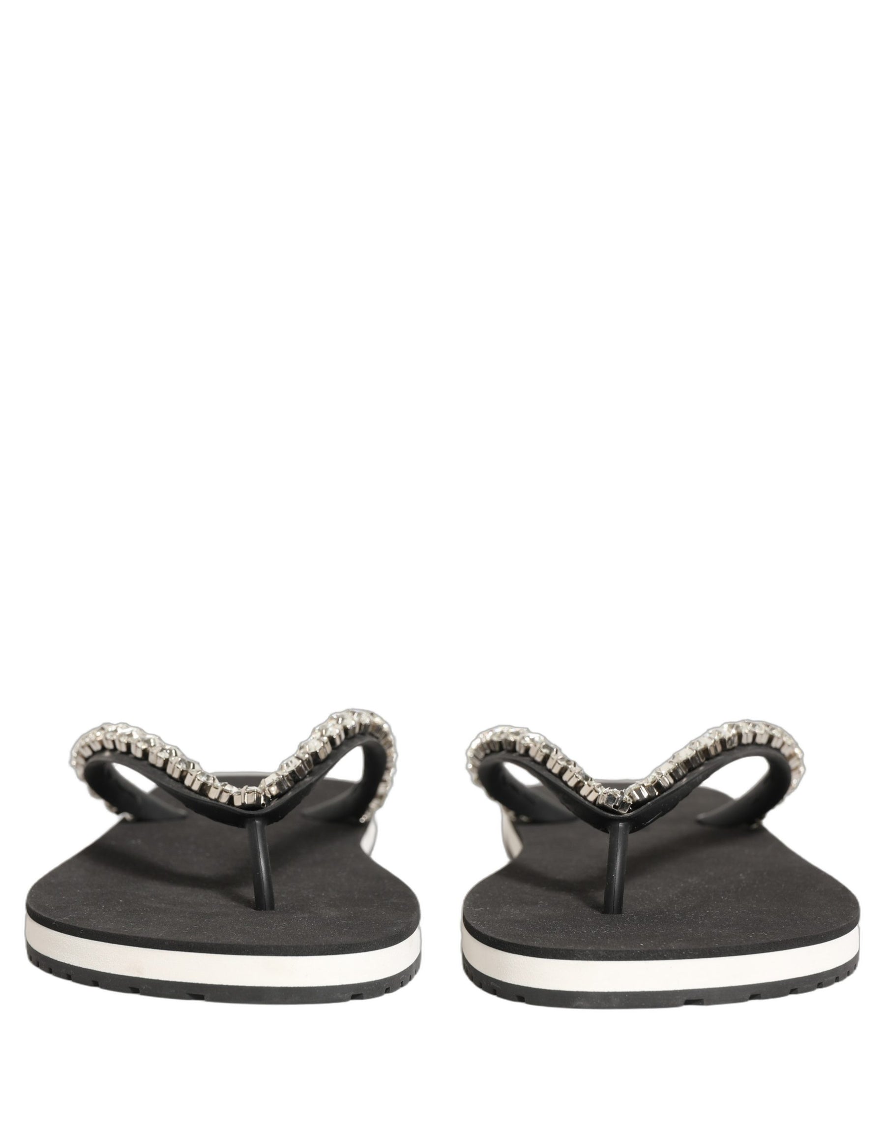 Dolce & Gabbana Black Embellished Rubber Flip Flops Men Shoes | Regal Royce
