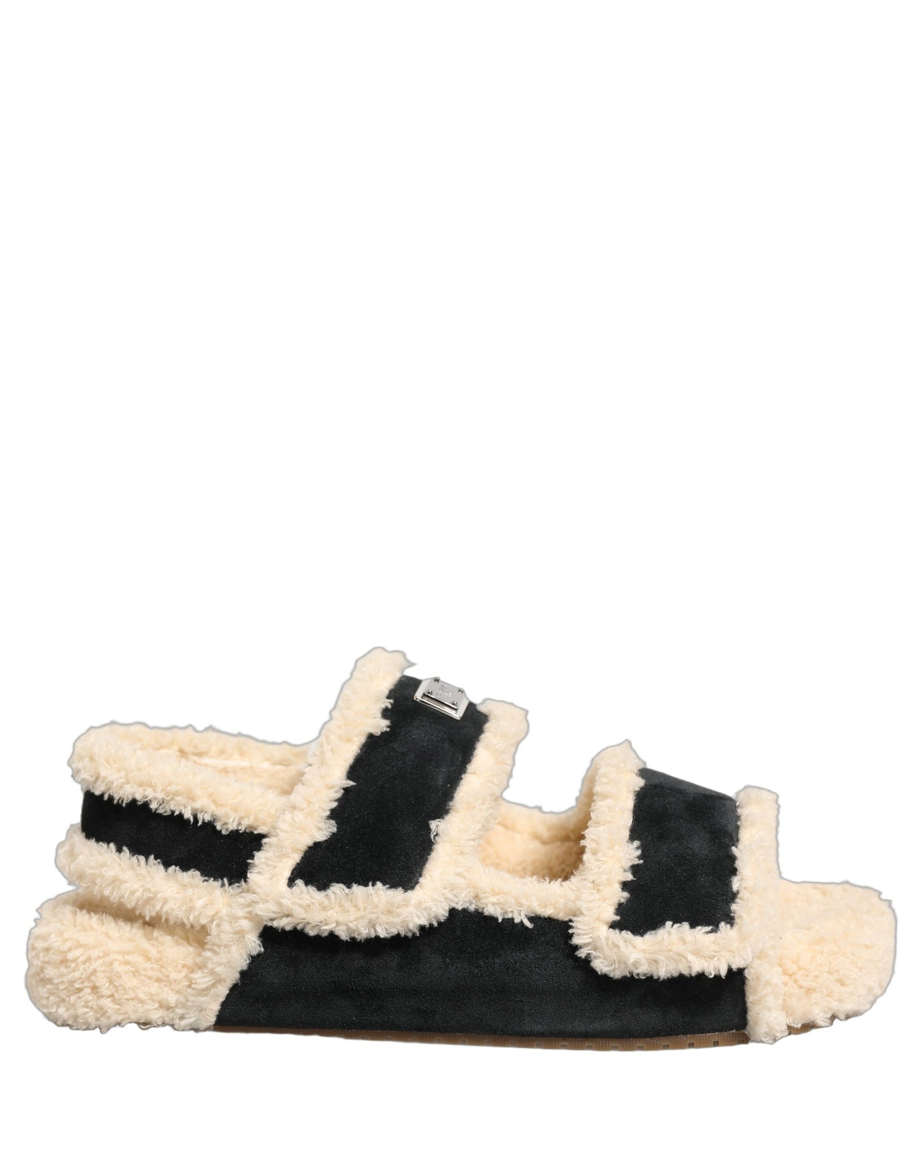 Dolce & Gabbana Beige Black Faux Fur Flats Men Sandals Shoes | Regal Royce