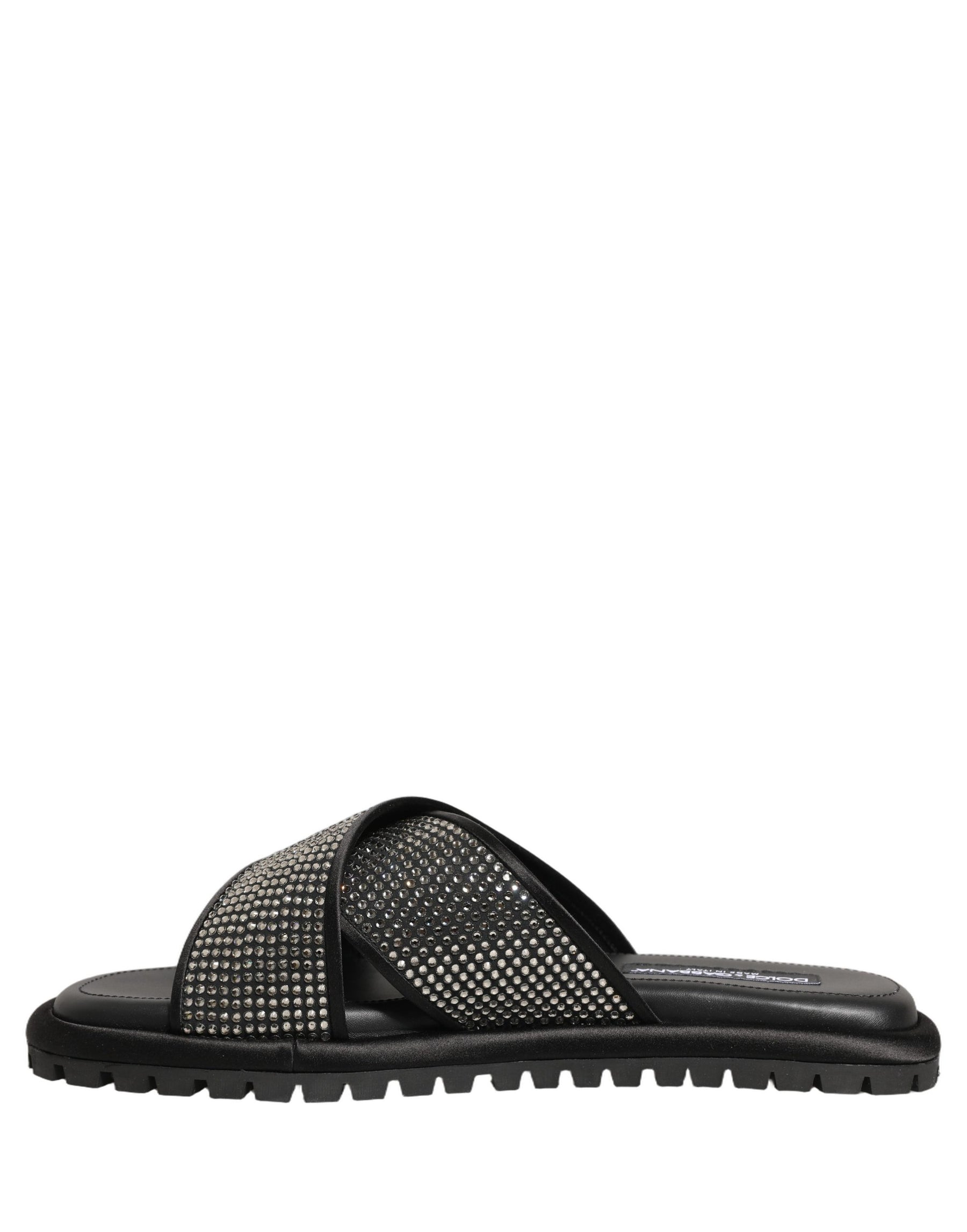 Dolce & Gabbana Black Strass Criss Cross Slide Sandals Shoes | Regal Royce