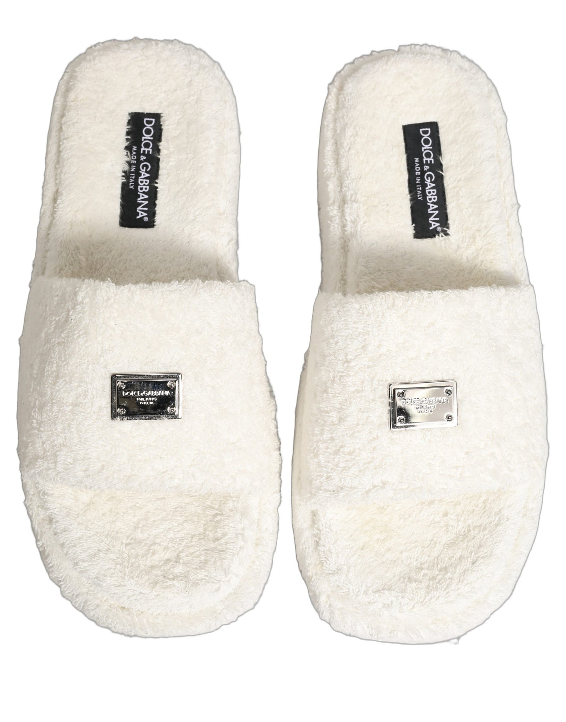 Dolce & Gabbana White Faux Fur Flats Men Slides Sandals Shoes | Regal Royce