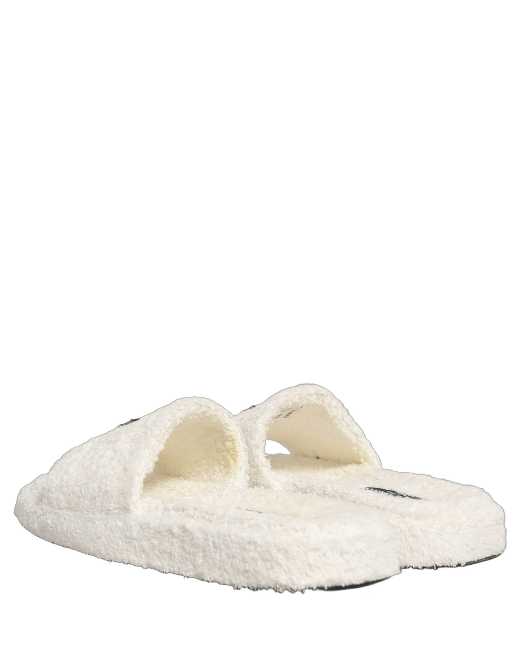 Dolce & Gabbana White Faux Fur Flats Men Slides Sandals Shoes | Regal Royce