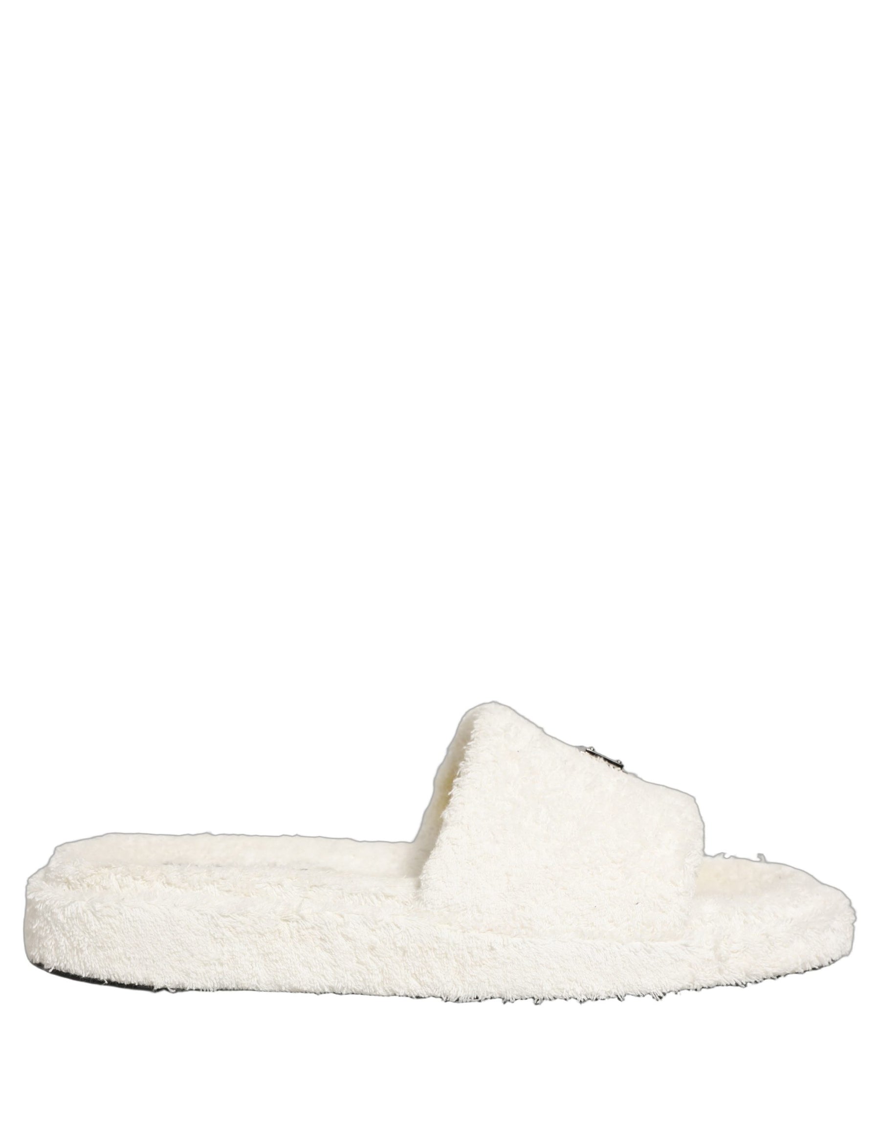 Dolce & Gabbana White Faux Fur Flats Men Slides Sandals Shoes | Regal Royce
