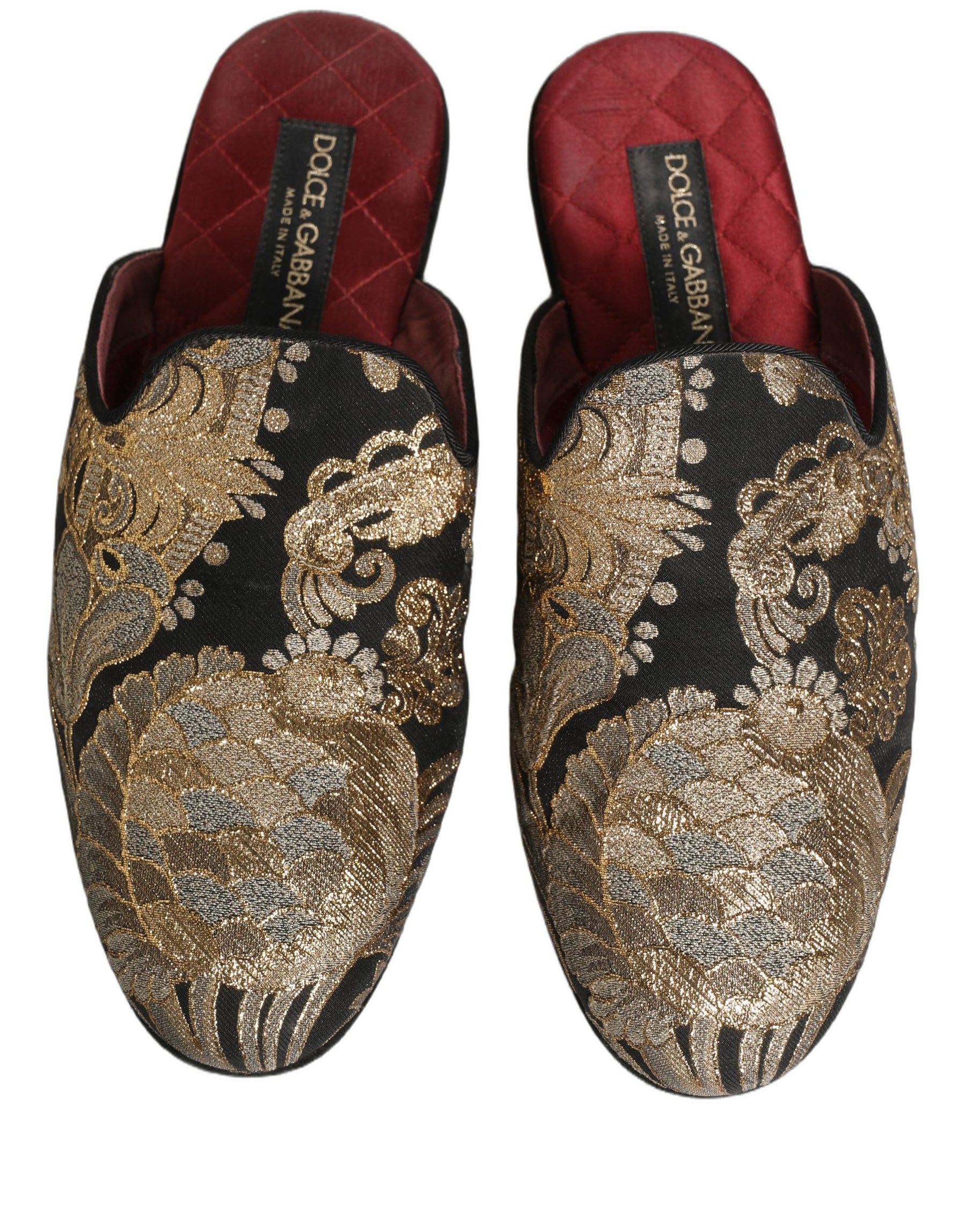 Dolce & Gabbana Black Floral Jacquard Flats Sandals Men Shoes | Regal Royce