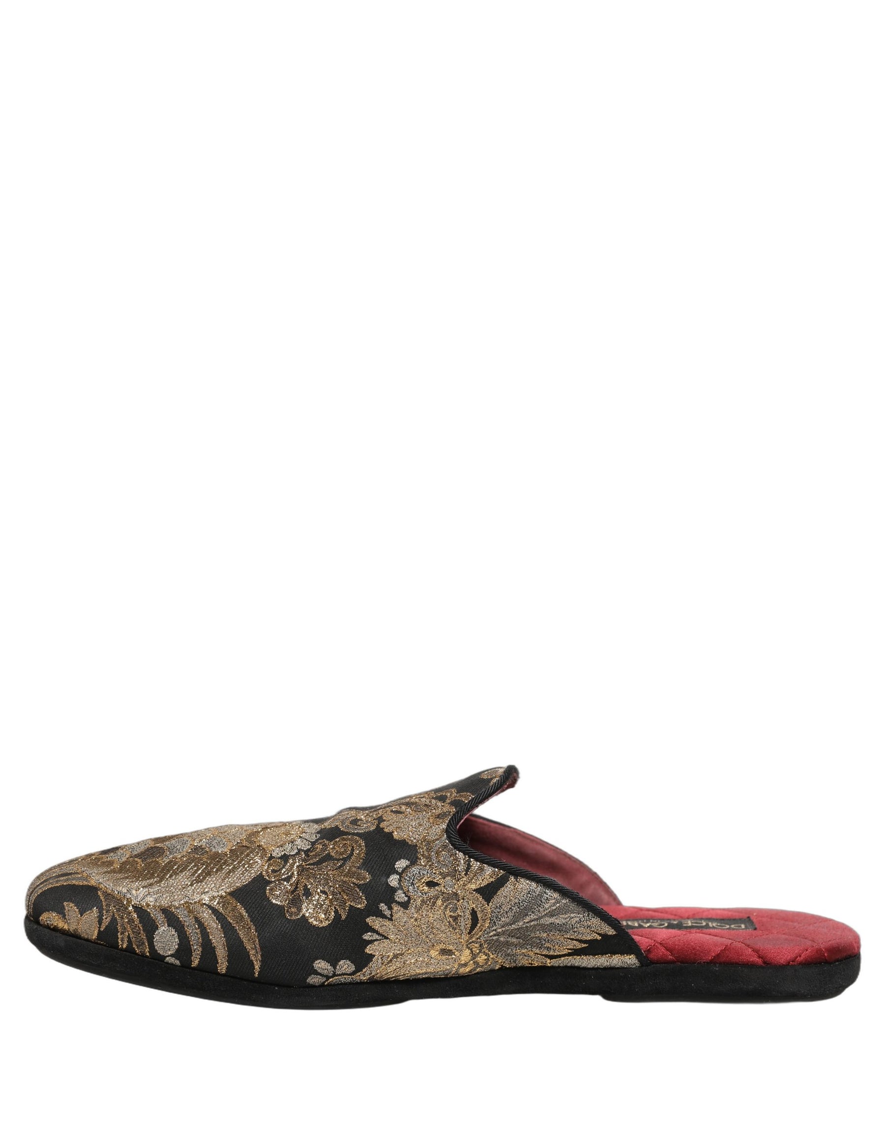 Dolce & Gabbana Black Floral Jacquard Flats Sandals Men Shoes | Regal Royce