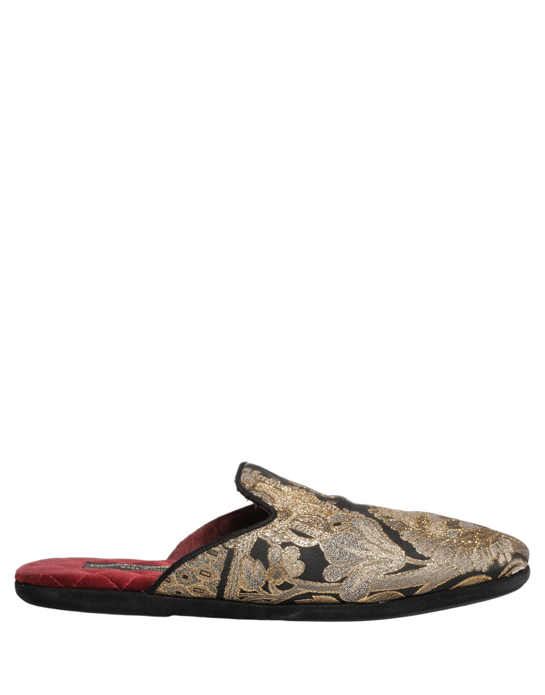 Dolce & Gabbana Black Floral Jacquard Flats Sandals Men Shoes | Regal Royce