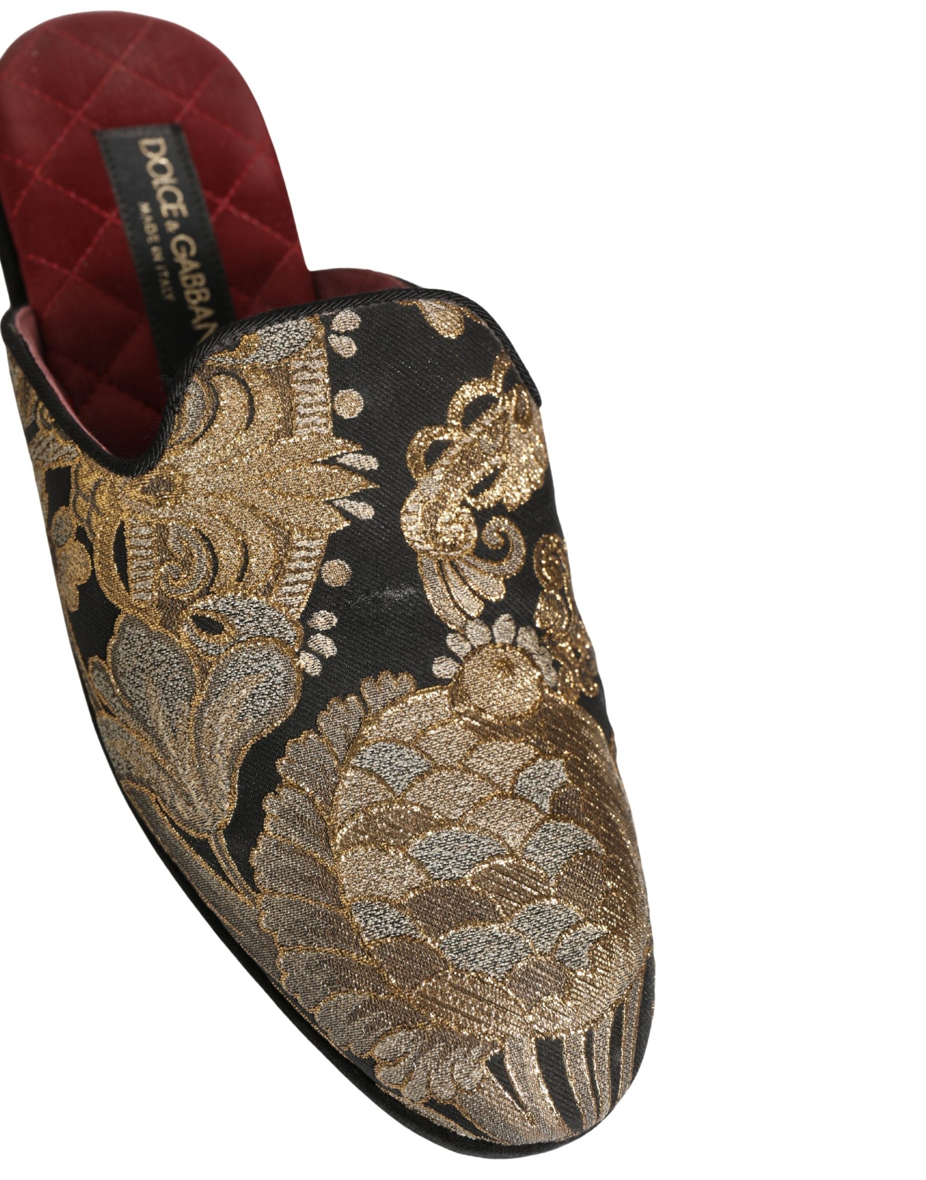Dolce & Gabbana Black Floral Jacquard Flats Sandals Men Shoes | Regal Royce