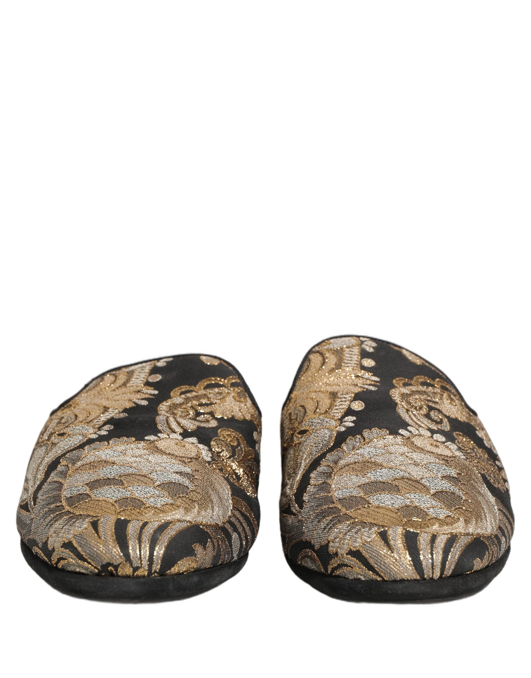 Dolce & Gabbana Black Floral Jacquard Flats Sandals Men Shoes | Regal Royce