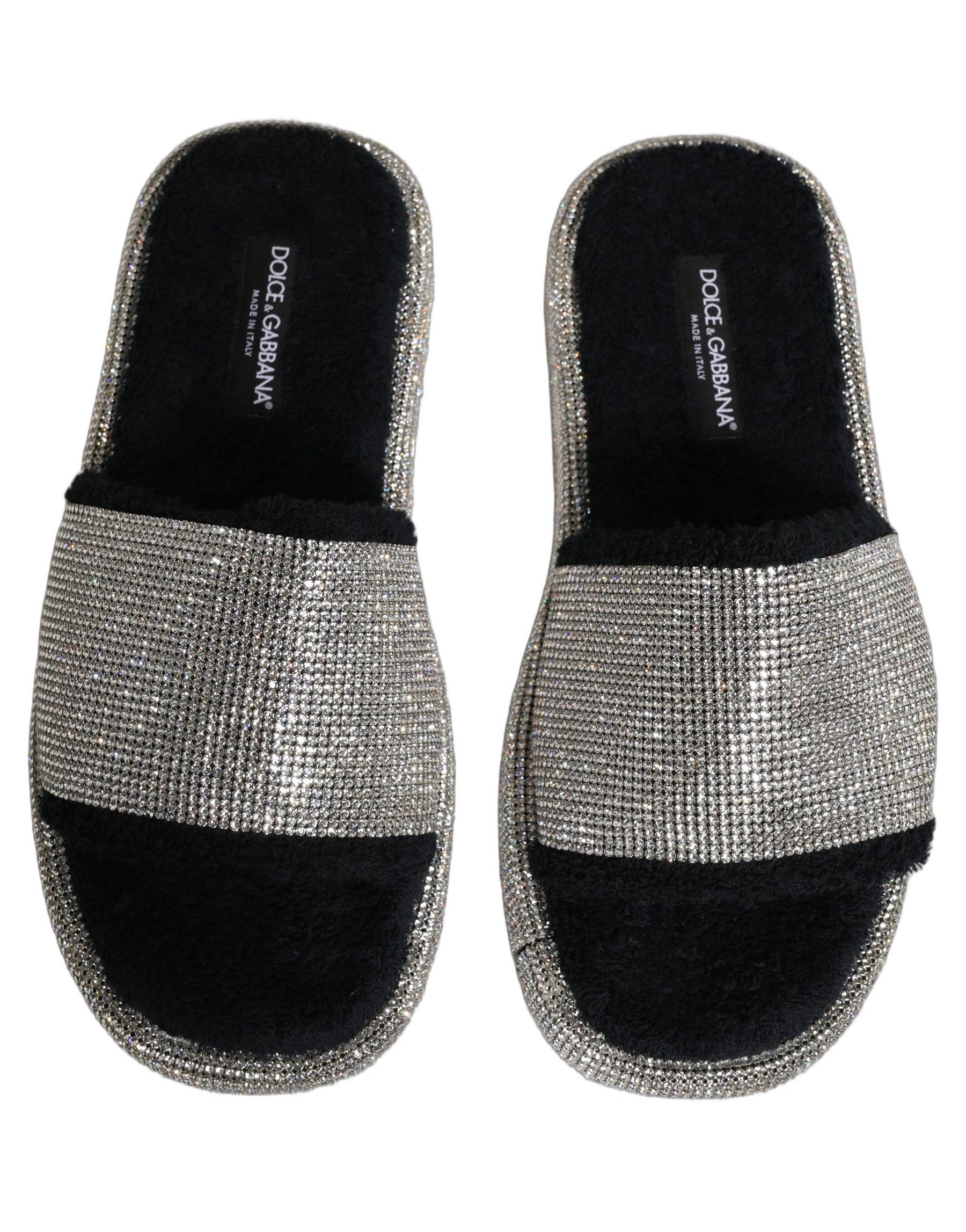 Dolce & Gabbana Black Crystal Embellished Platform Men Slides Shoes | Regal Royce