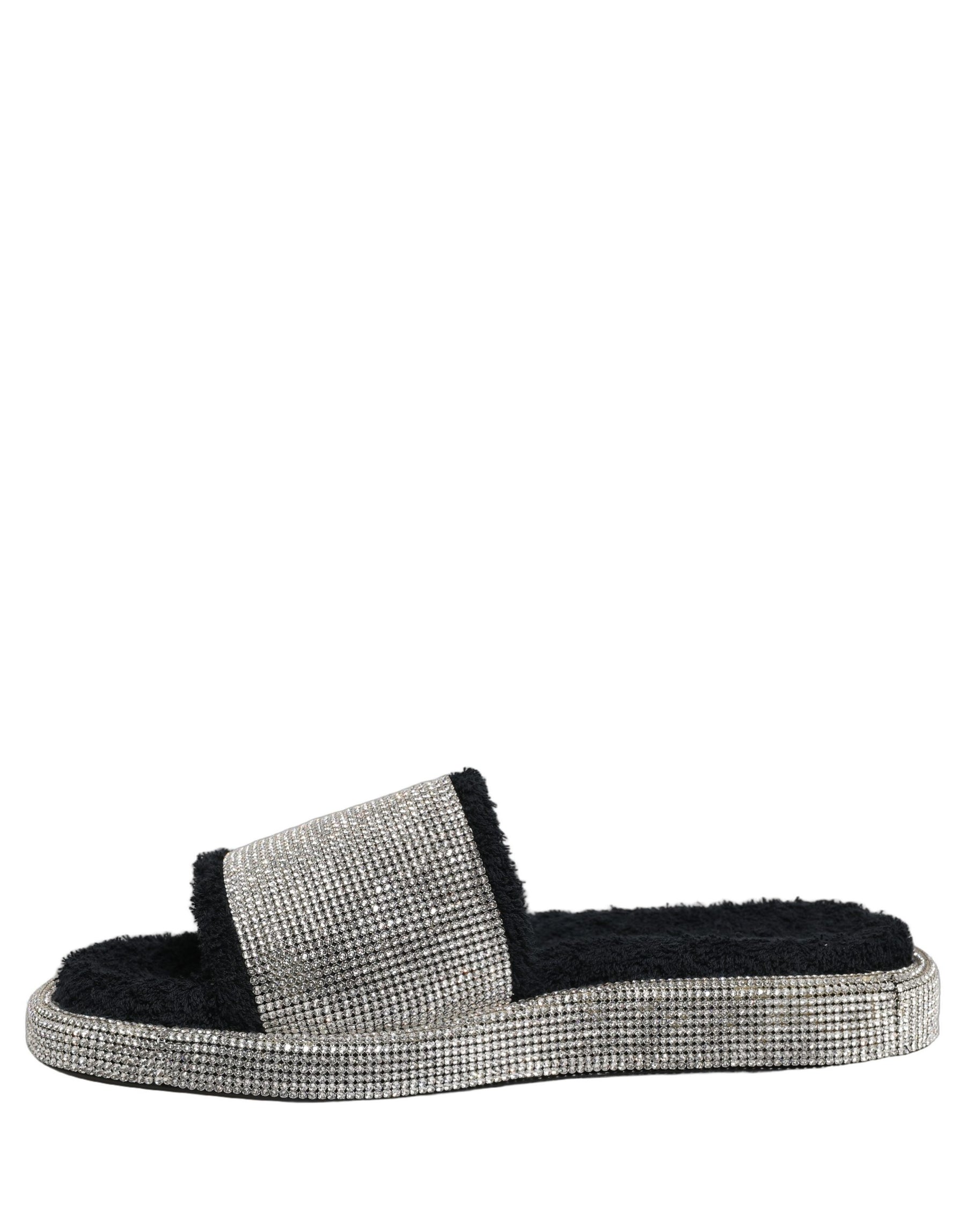 Dolce & Gabbana Black Crystal Embellished Platform Men Slides Shoes | Regal Royce