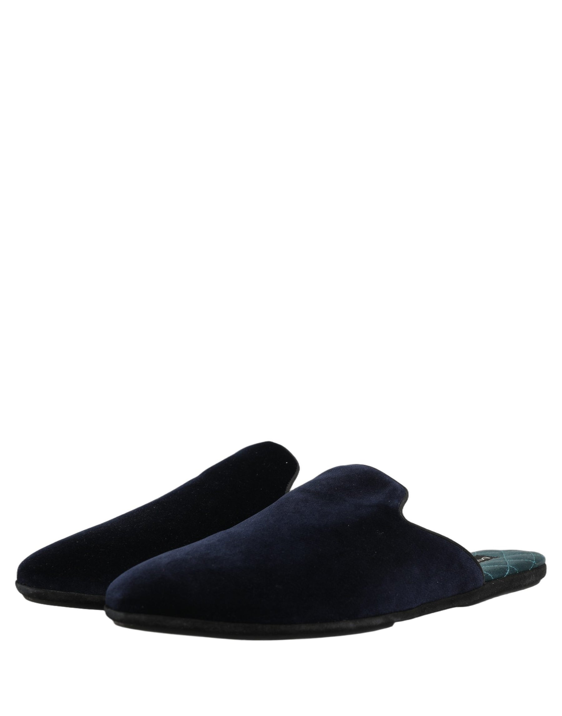 Dolce & Gabbana Dark Blue Suede Slides Flat Slipper Men Shoes | Regal Royce