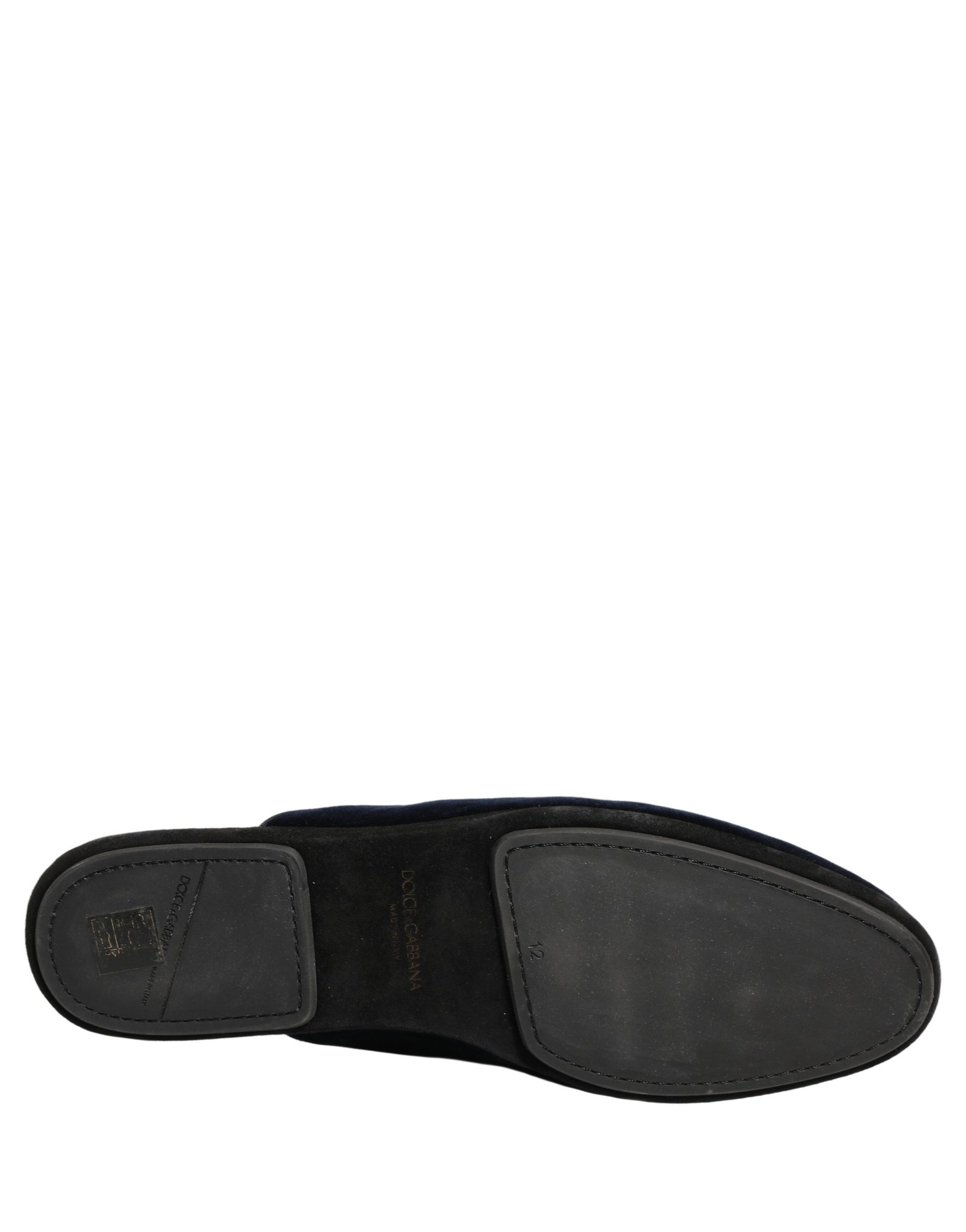 Dolce & Gabbana Dark Blue Suede Slides Flat Slipper Men Shoes | Regal Royce