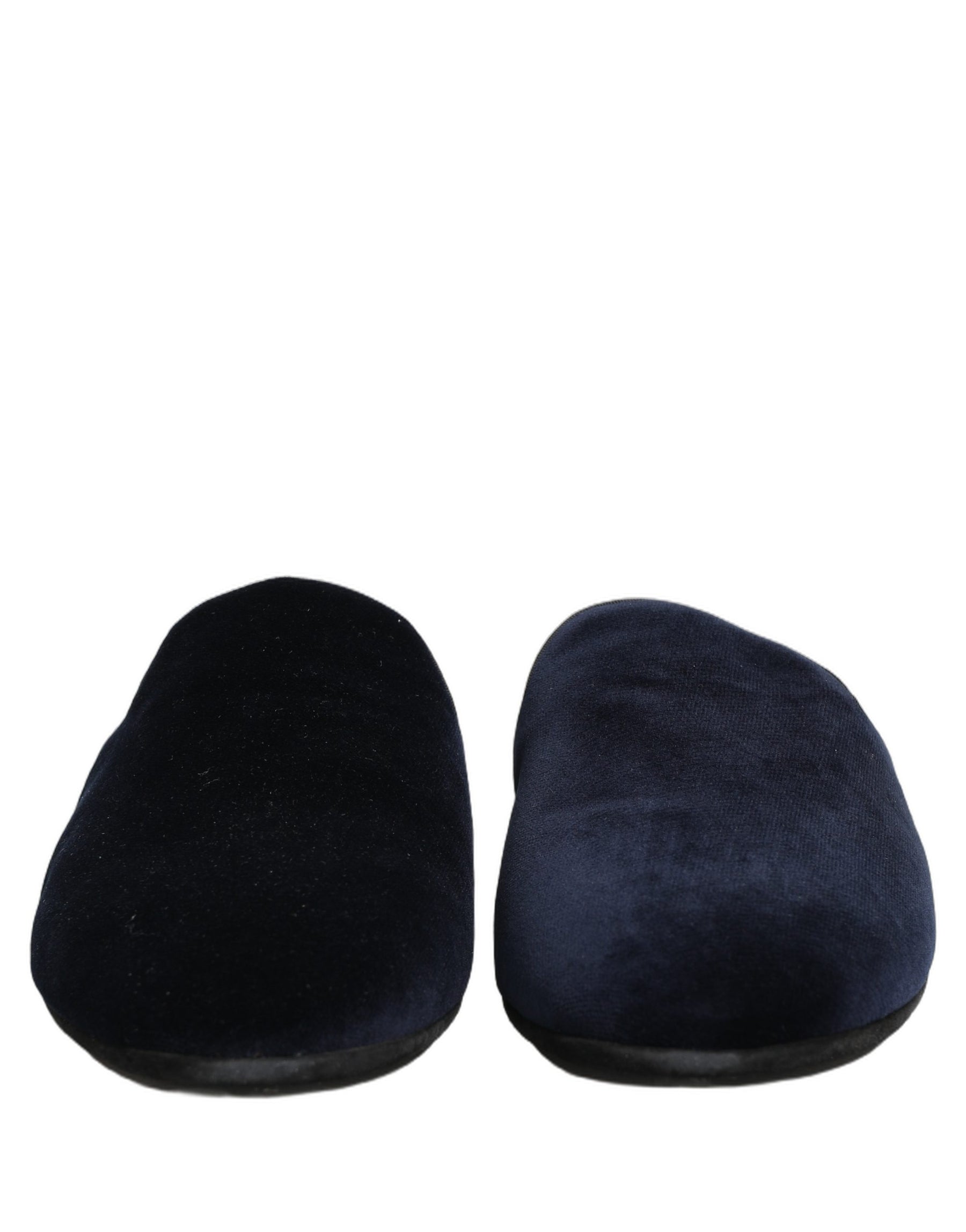 Dolce & Gabbana Dark Blue Suede Slides Flat Slipper Men Shoes | Regal Royce