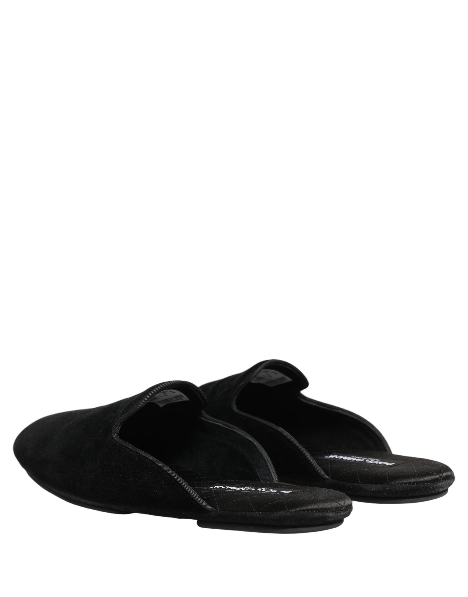 Dolce & Gabbana Black Suede Slides Flat Slipper Men Shoes | Regal Royce