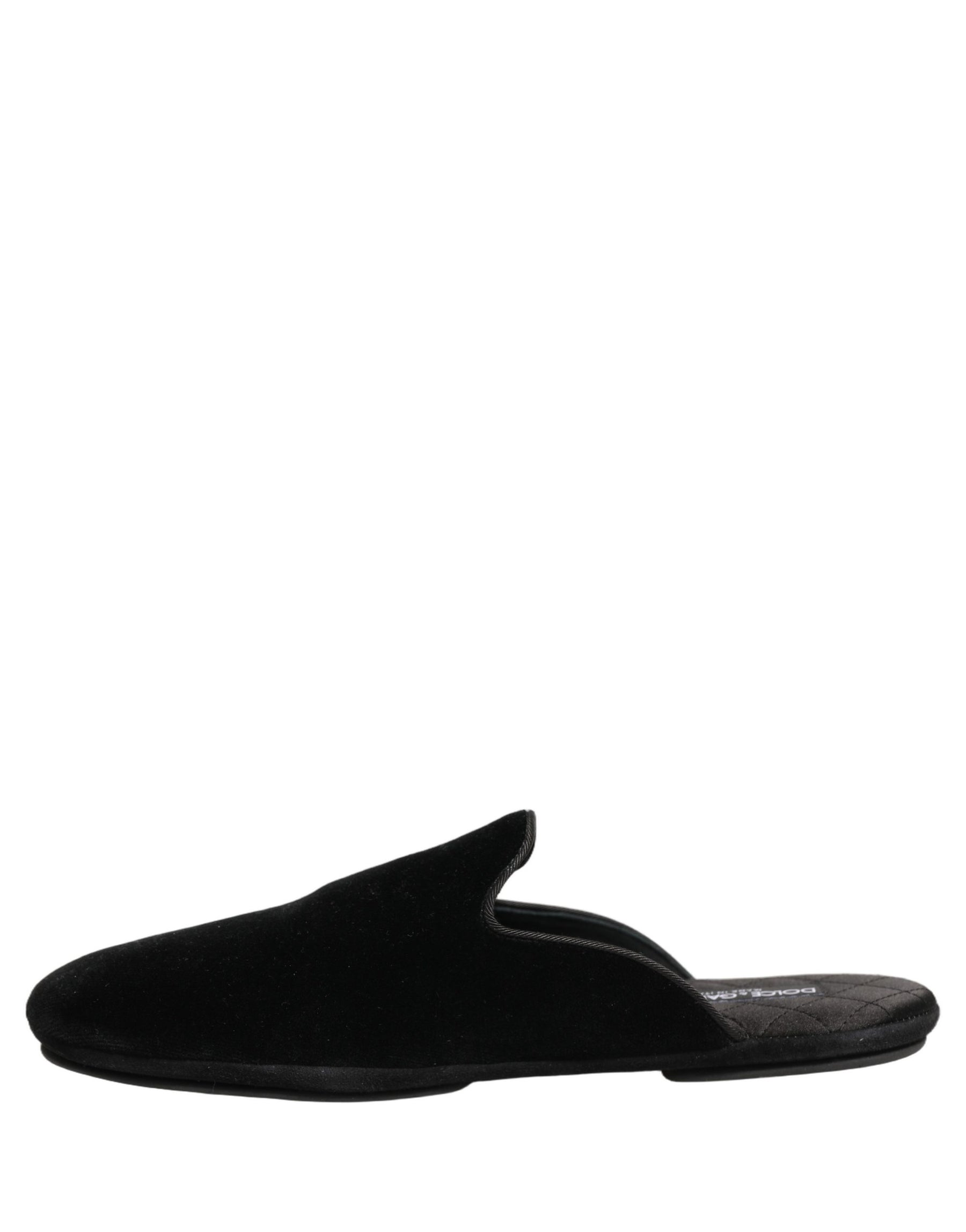Dolce & Gabbana Black Suede Slides Flat Slipper Men Shoes | Regal Royce