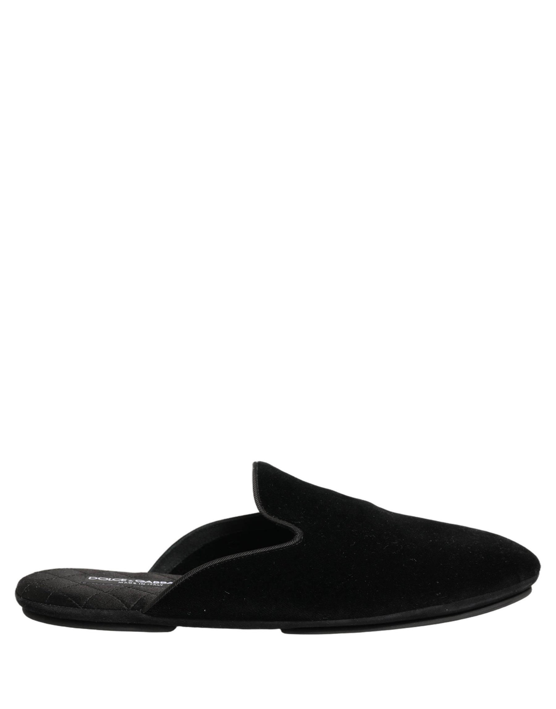Dolce & Gabbana Black Suede Slides Flat Slipper Men Shoes | Regal Royce