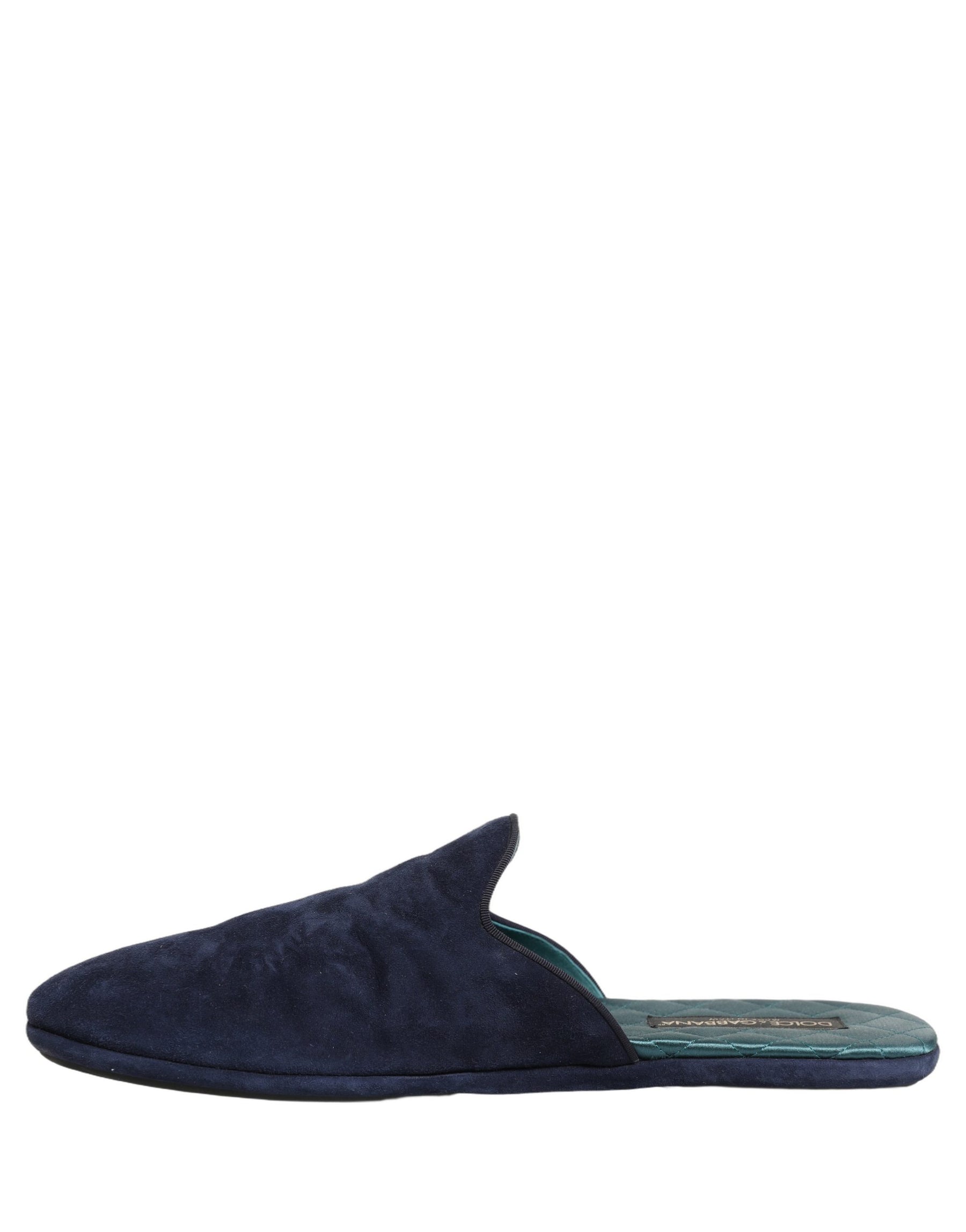 Dolce & Gabbana Blue Suede Slides Flat Slipper Men Shoes | Regal Royce