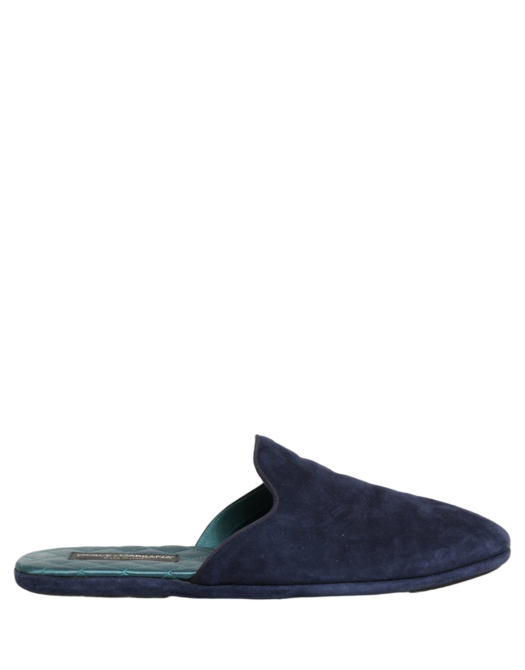 Dolce & Gabbana Blue Suede Slides Flat Slipper Men Shoes | Regal Royce