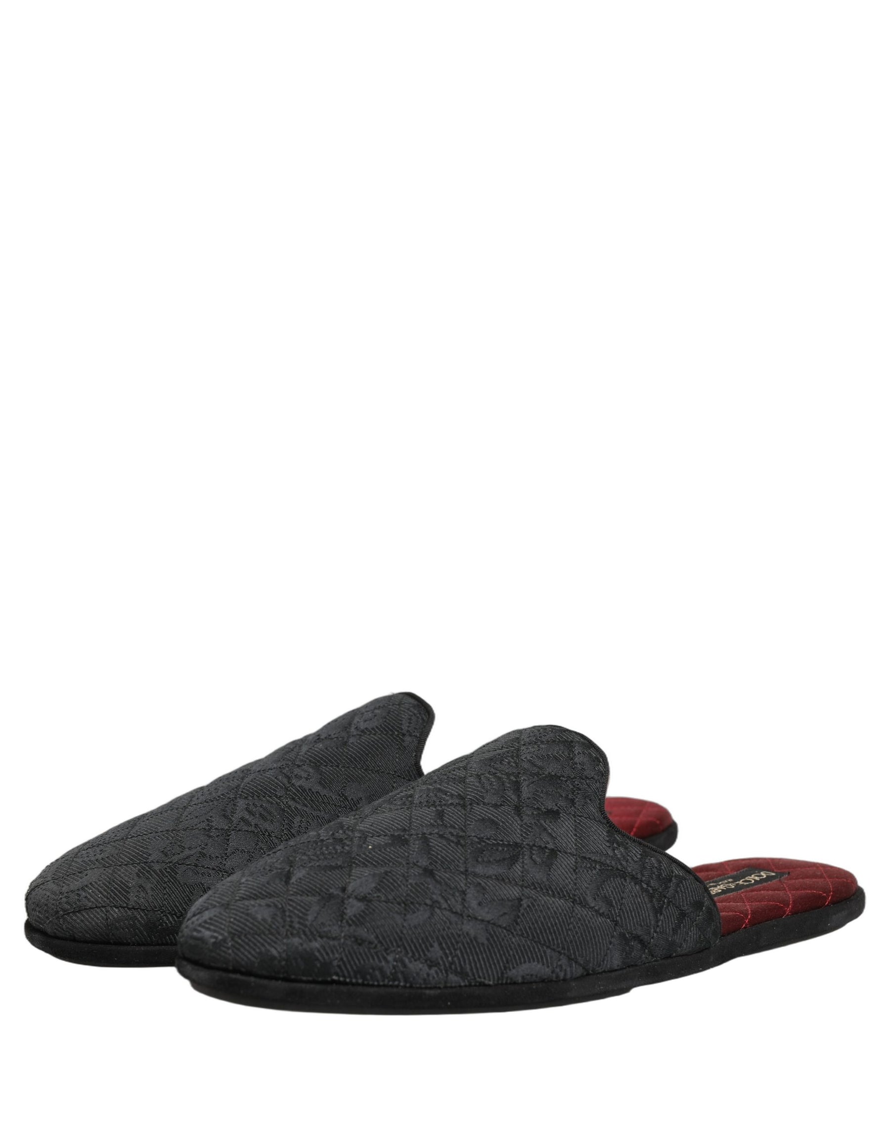 Dolce & Gabbana Black Floral Brocade Slides Slippers Shoes | Regal Royce