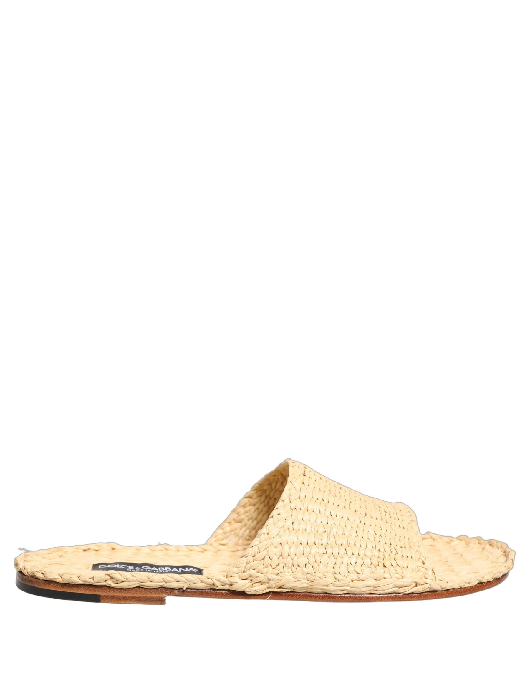Dolce & Gabbana Beige Straw Raffia Slides Sandals Flats Shoes | Regal Royce