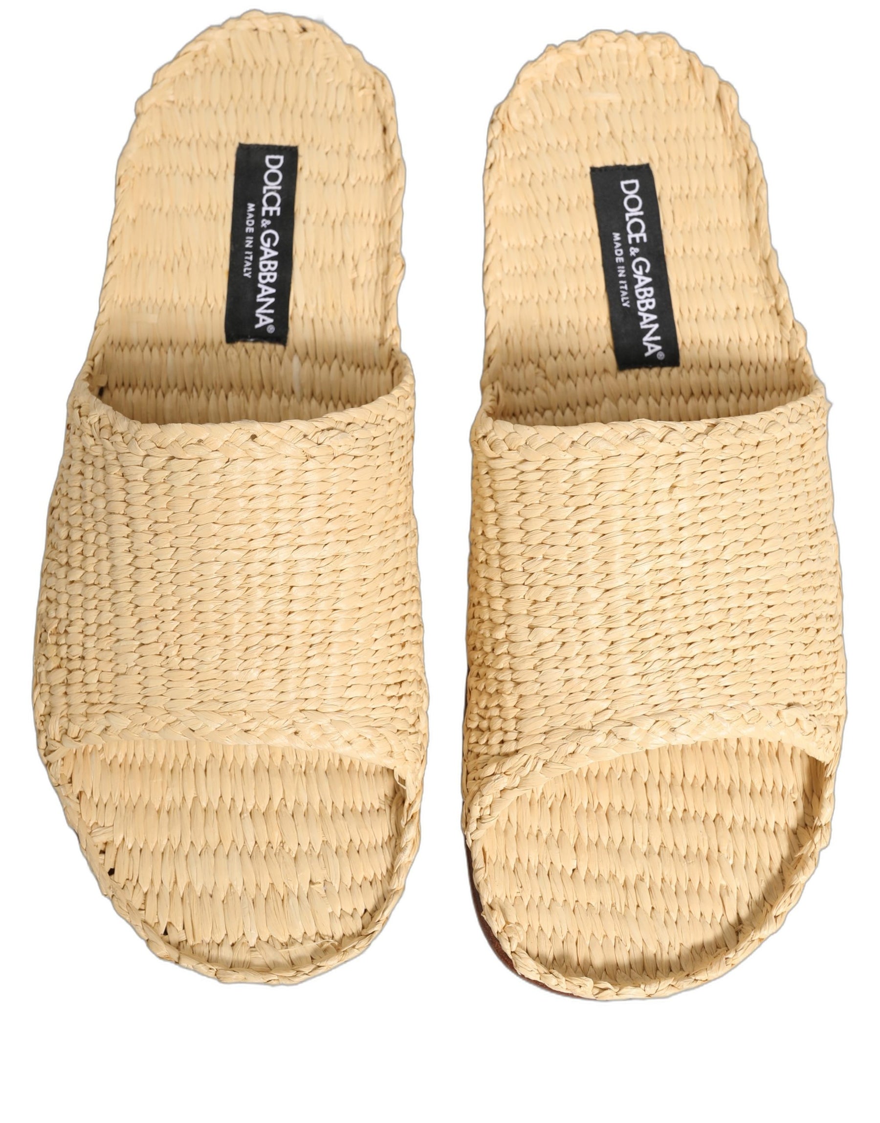 Dolce & Gabbana Beige Straw Raffia Slides Sandals Flats Shoes | Regal Royce