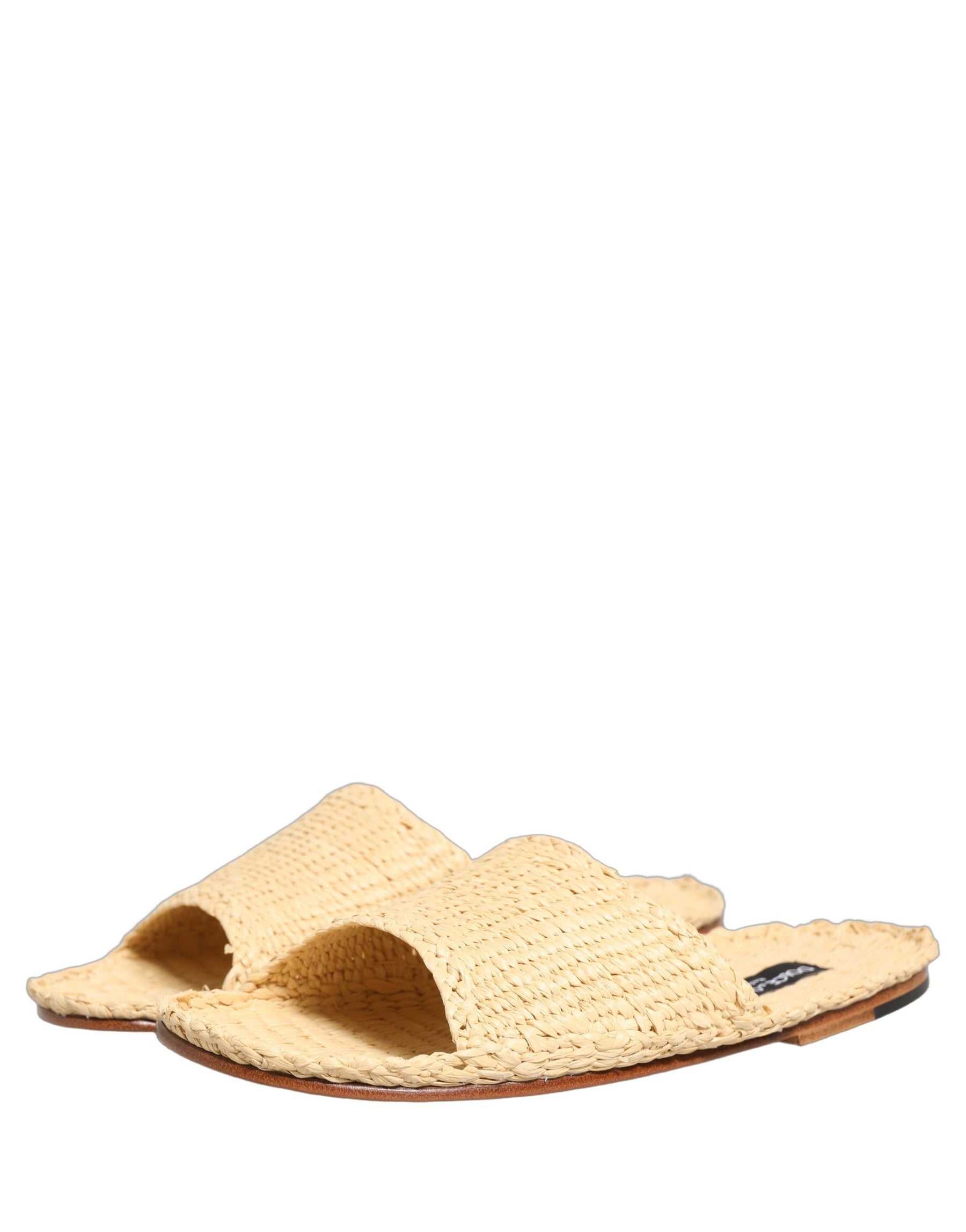 Dolce & Gabbana Beige Straw Raffia Slides Sandals Flats Shoes | Regal Royce