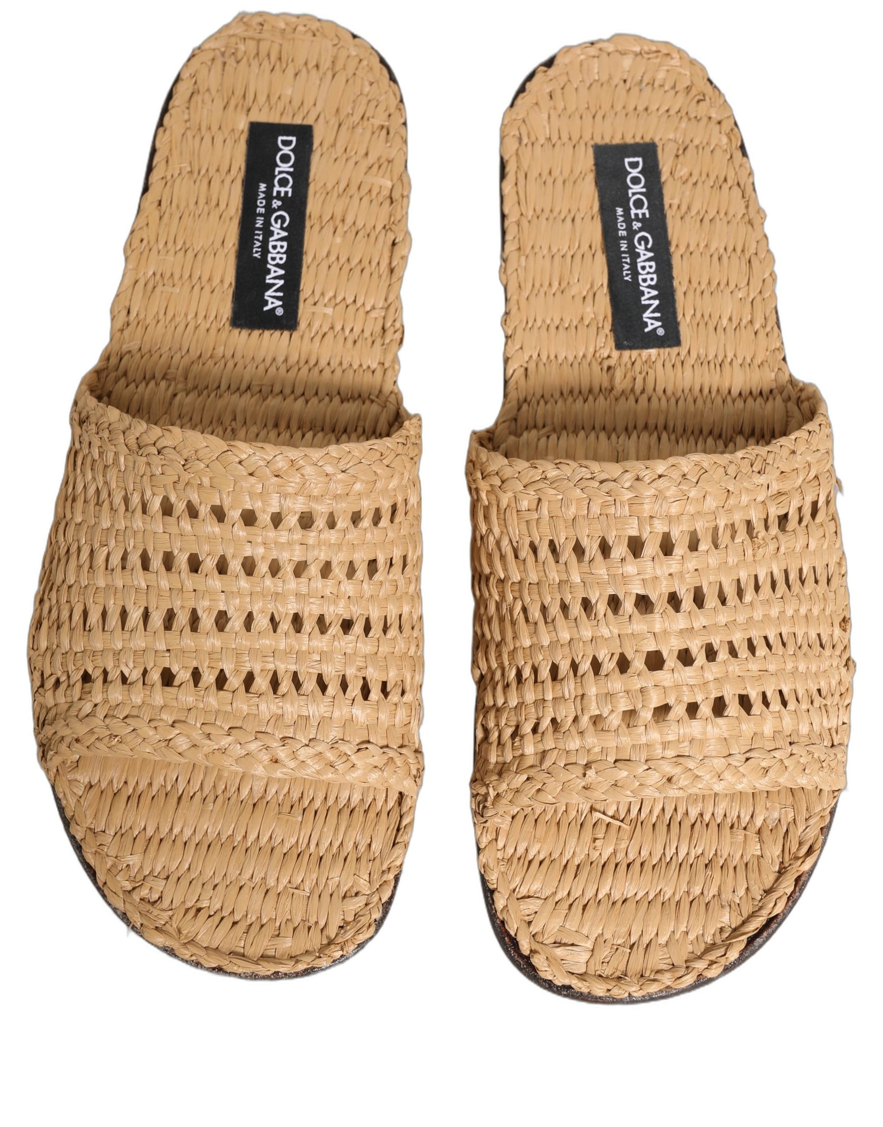 Dolce & Gabbana Beige Straw Raffia Slides Sandals Flats Shoes | Regal Royce