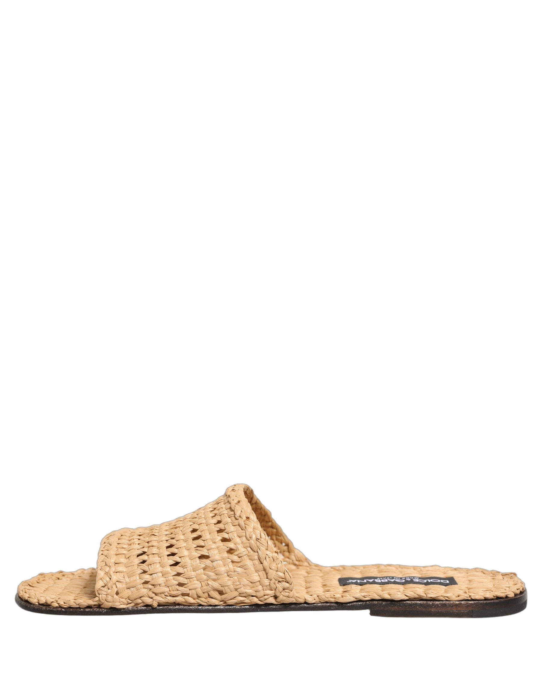 Dolce & Gabbana Beige Straw Raffia Slides Sandals Flats Shoes | Regal Royce