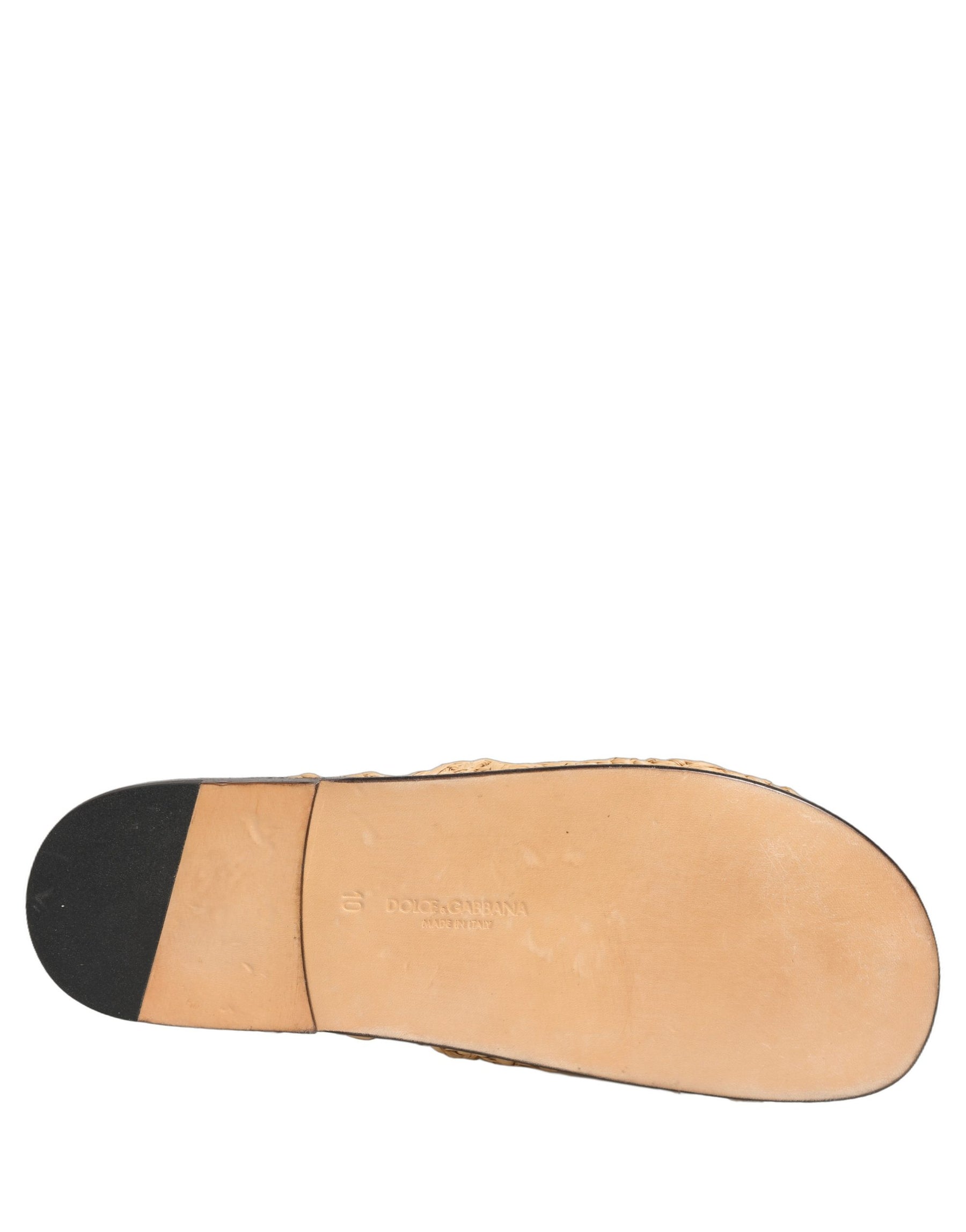 Dolce & Gabbana Beige Straw Raffia Slides Sandals Flats Shoes | Regal Royce