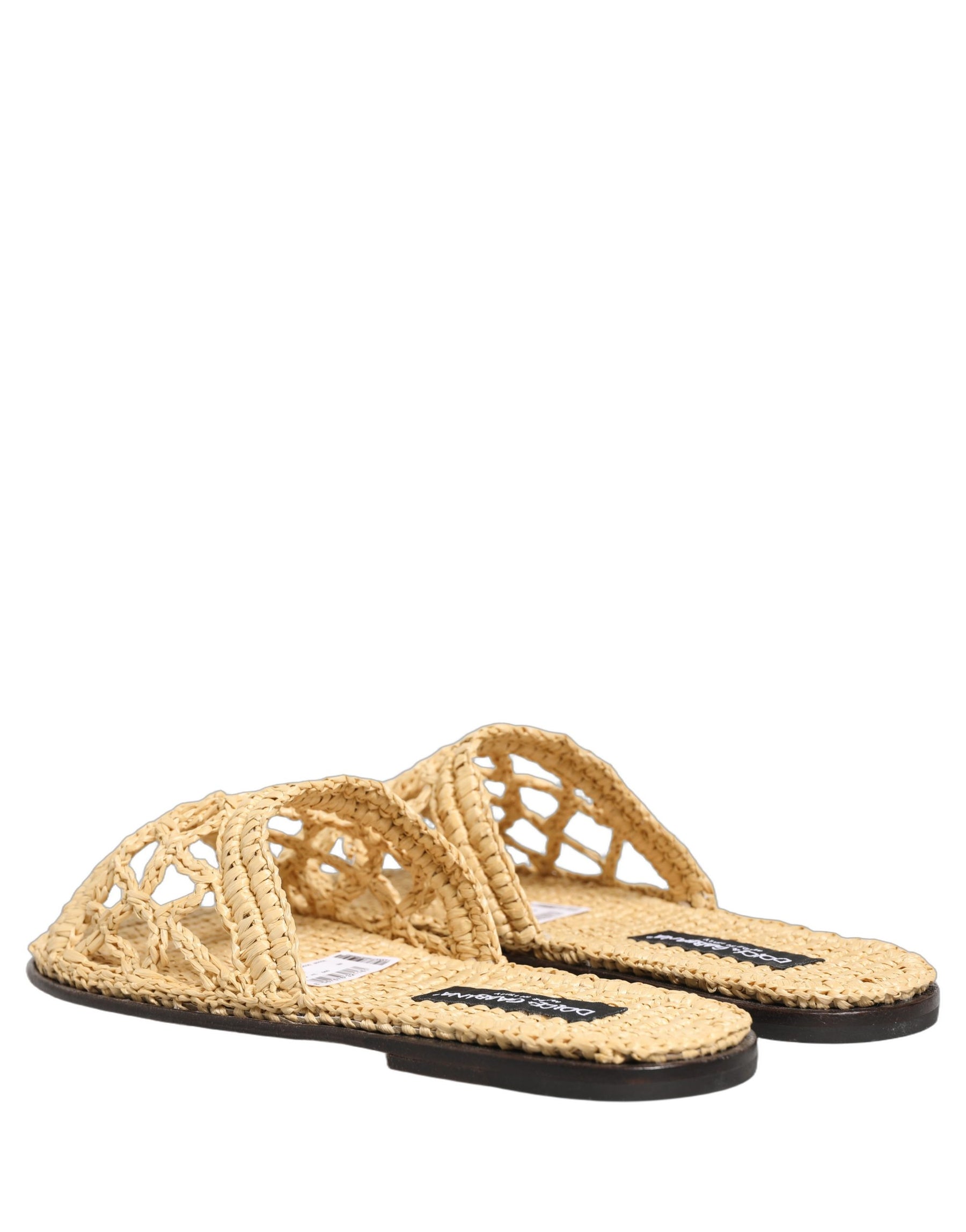 Dolce & Gabbana Beige Straw Raffia Slides Sandals Flats Shoes | Regal Royce