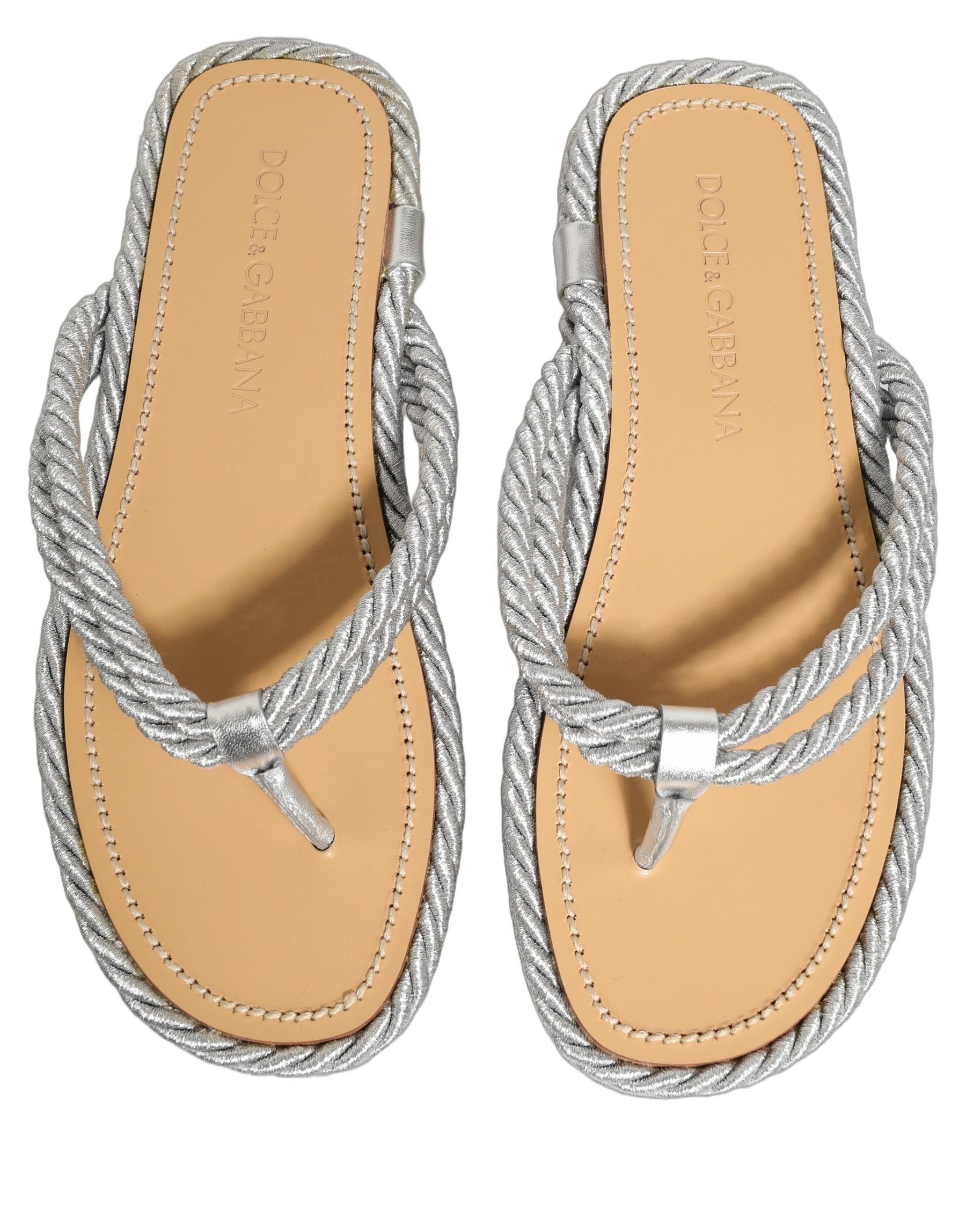 Dolce & Gabbana Silver Rope Slides Sandals Flip Flops Shoes | Regal Royce
