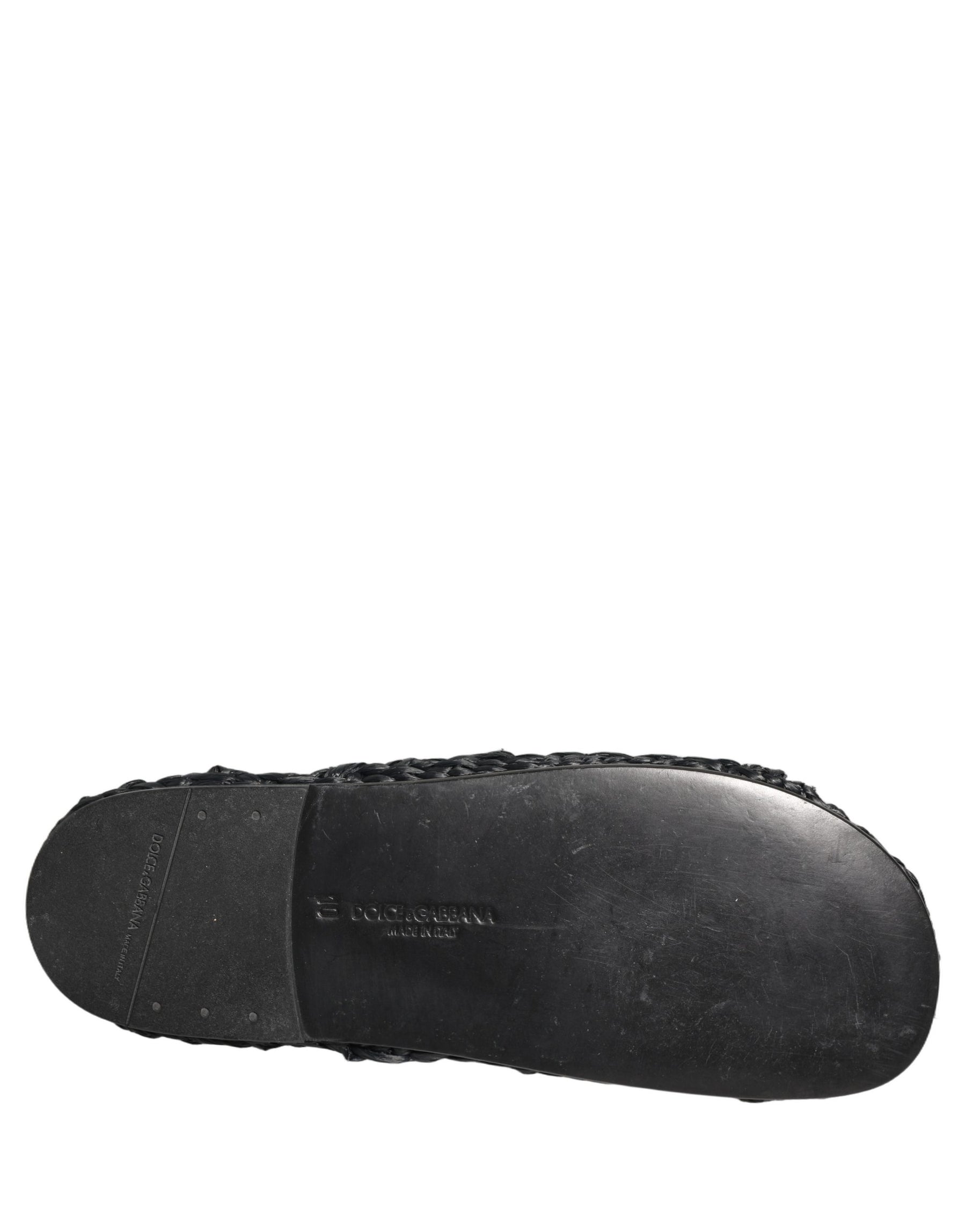 Dolce & Gabbana Black Straw Raffia Slides Sandals Flats Shoes | Regal Royce
