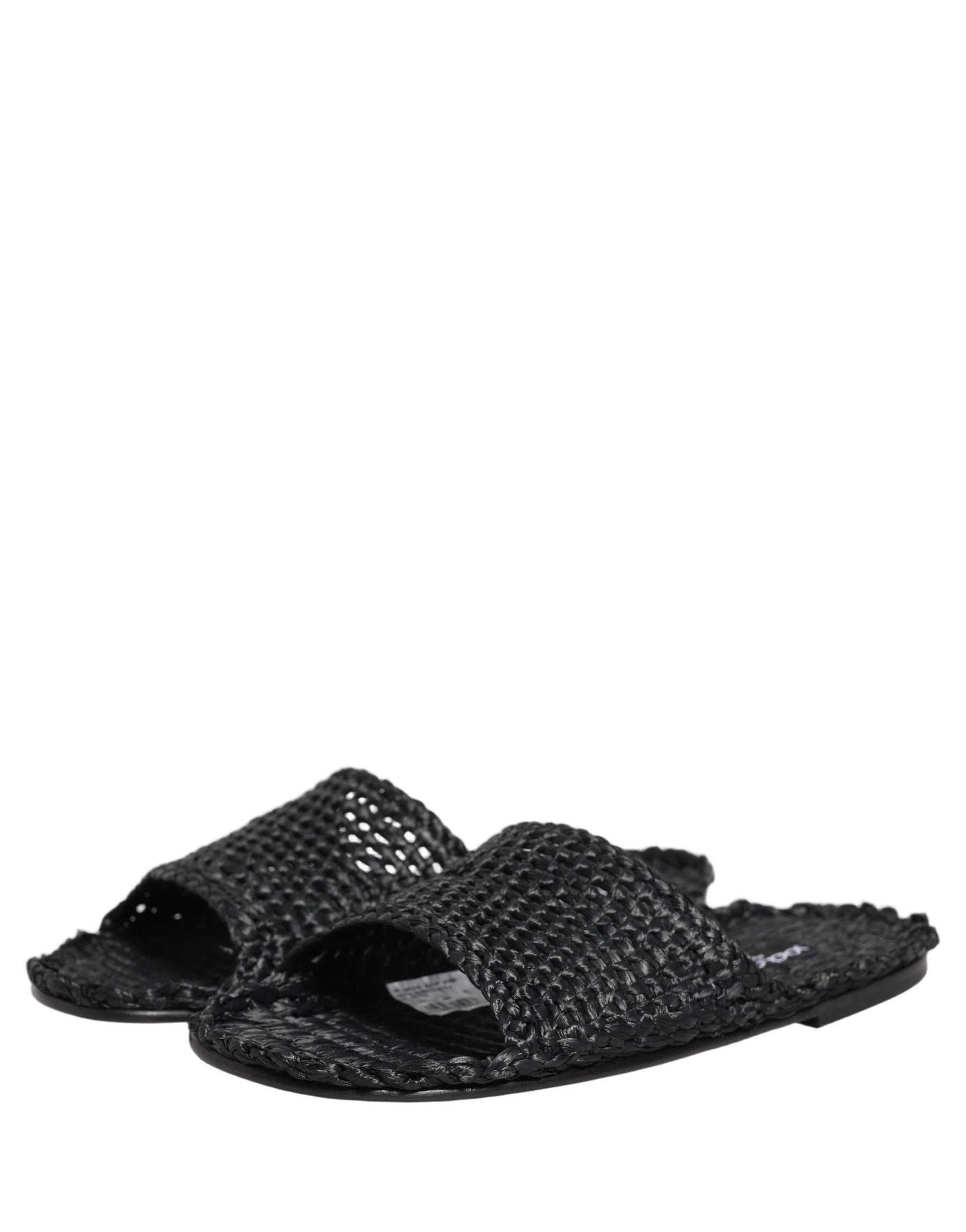 Dolce & Gabbana Black Straw Raffia Slides Sandals Flats Shoes | Regal Royce