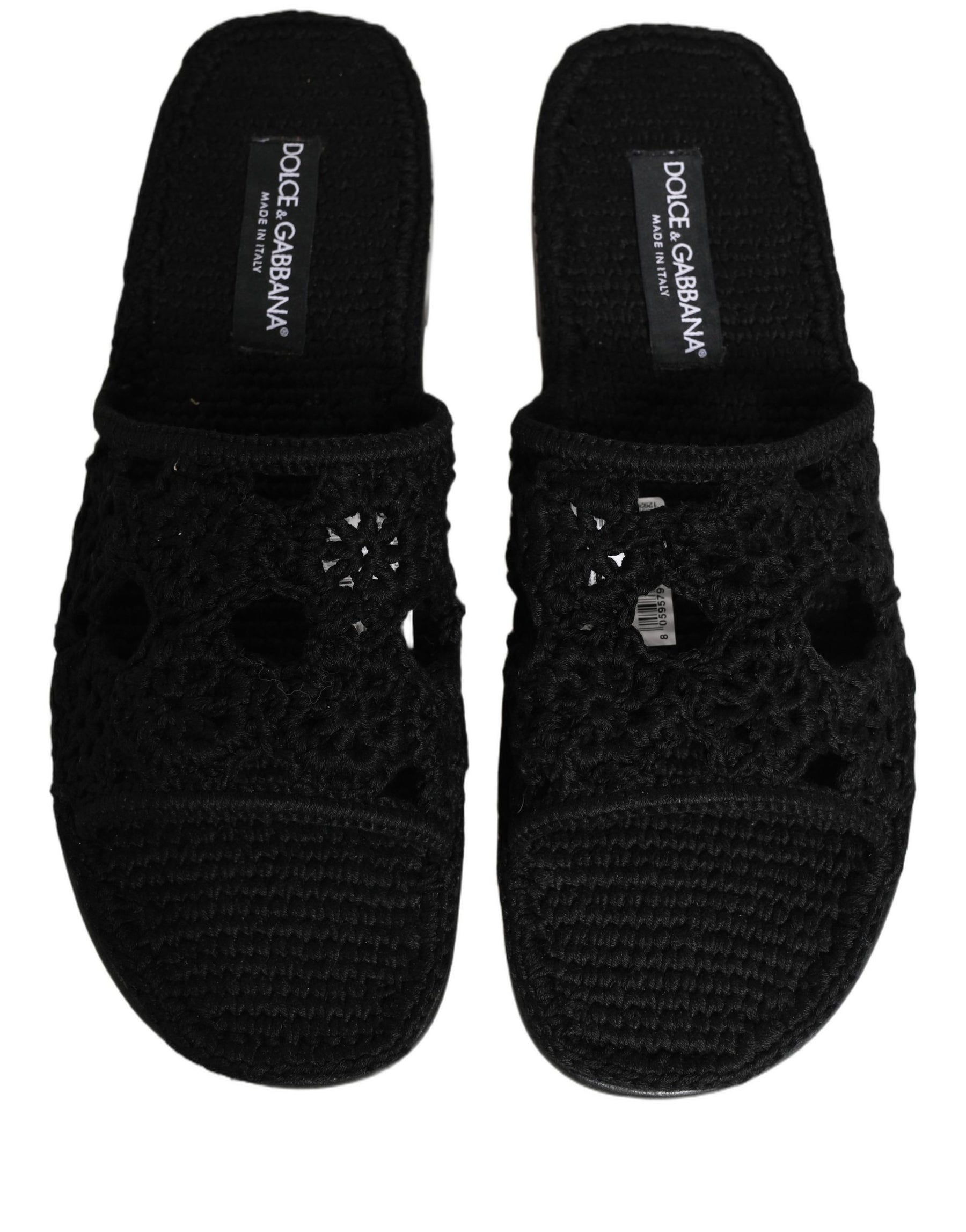 Dolce & Gabbana Black Fabric Woven Slides Sandals Flats Shoes | Regal Royce