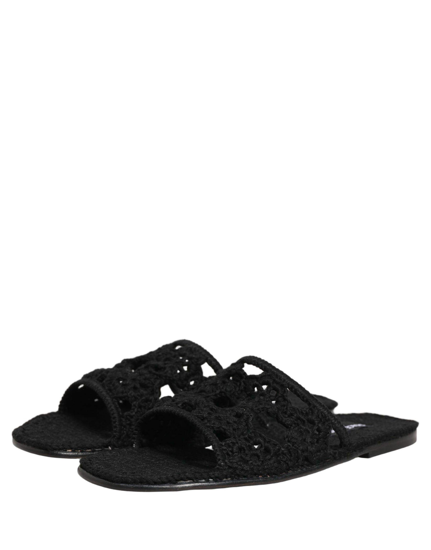 Dolce & Gabbana Black Fabric Woven Slides Sandals Flats Shoes | Regal Royce
