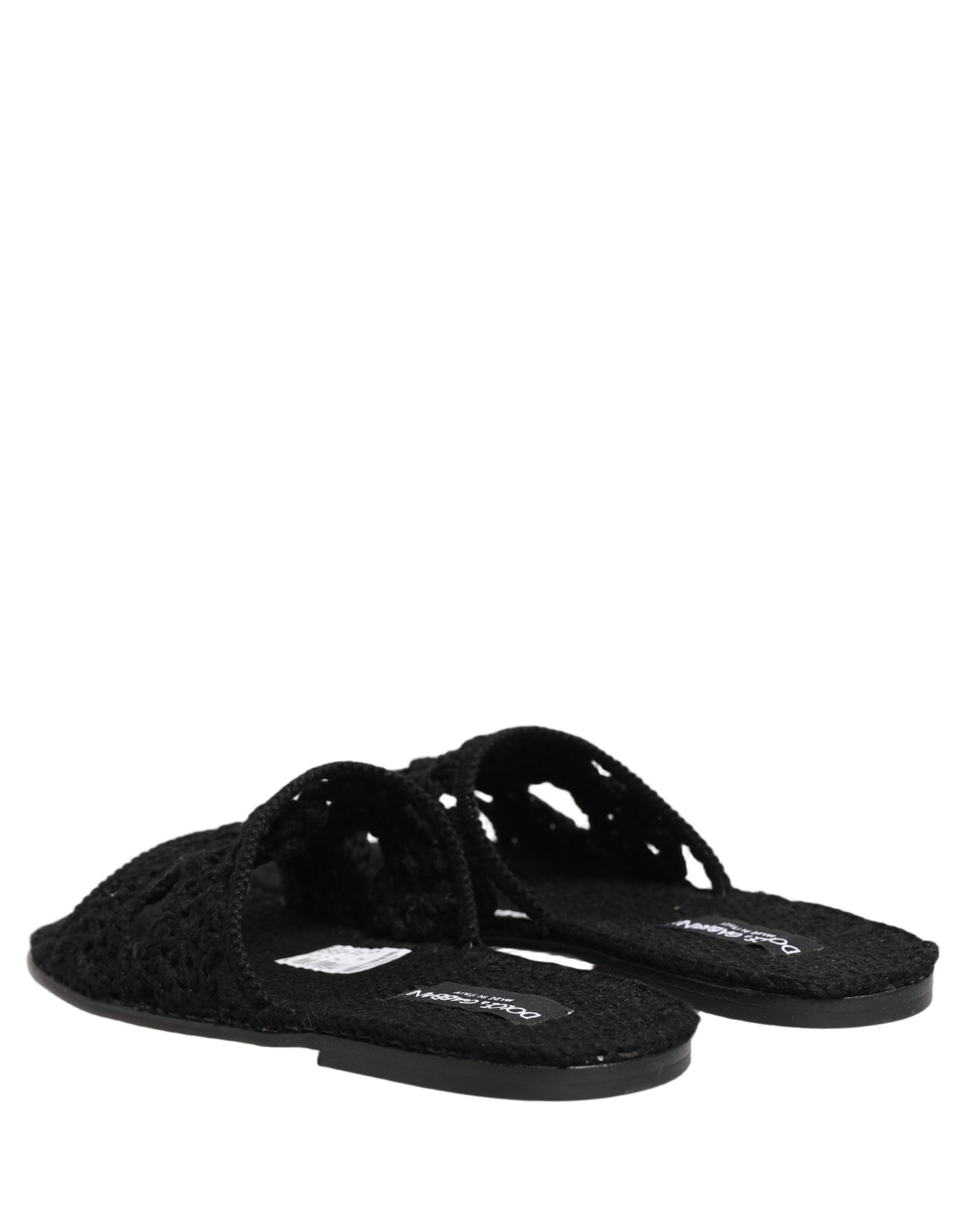 Dolce & Gabbana Black Fabric Woven Slides Sandals Flats Shoes | Regal Royce