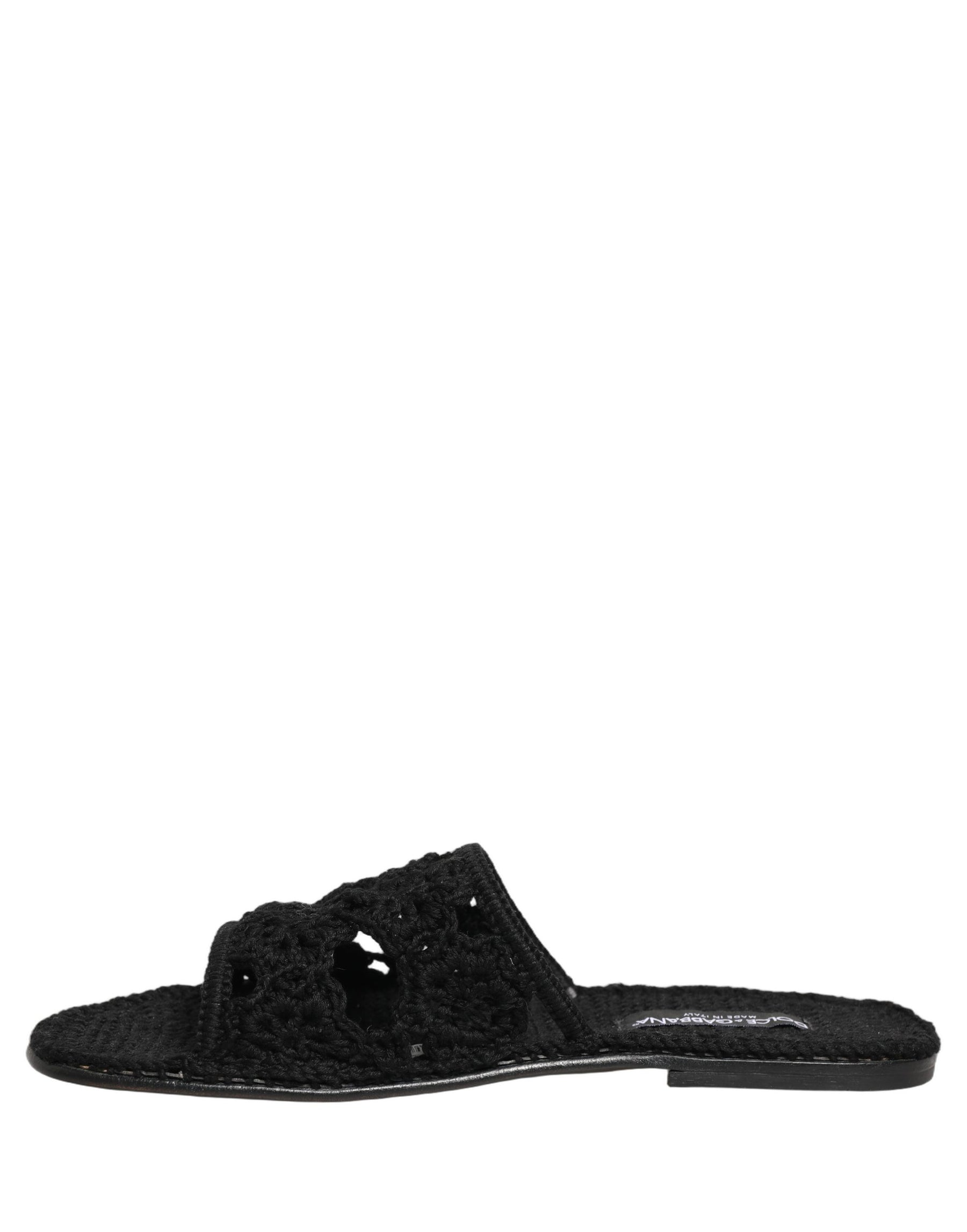 Dolce & Gabbana Black Fabric Woven Slides Sandals Flats Shoes | Regal Royce