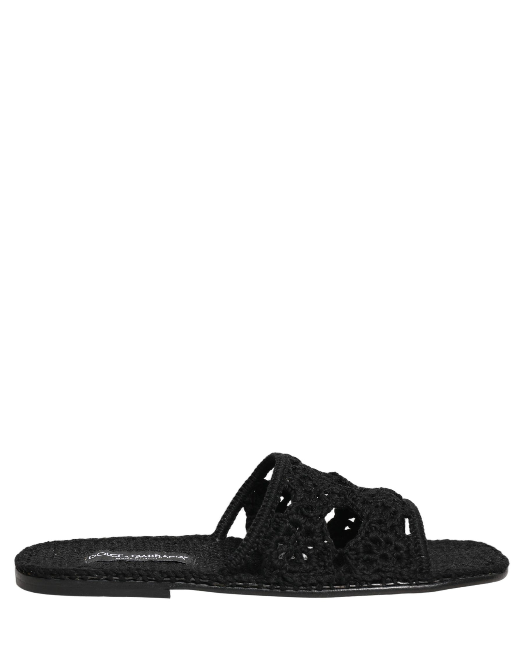 Dolce & Gabbana Black Fabric Woven Slides Sandals Flats Shoes | Regal Royce