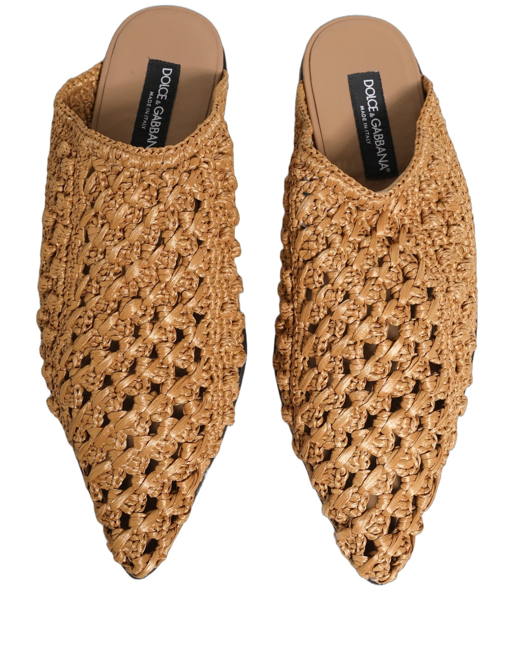 Dolce & Gabbana Beige Woven Straw Slides Sandals Flats Shoes | Regal Royce