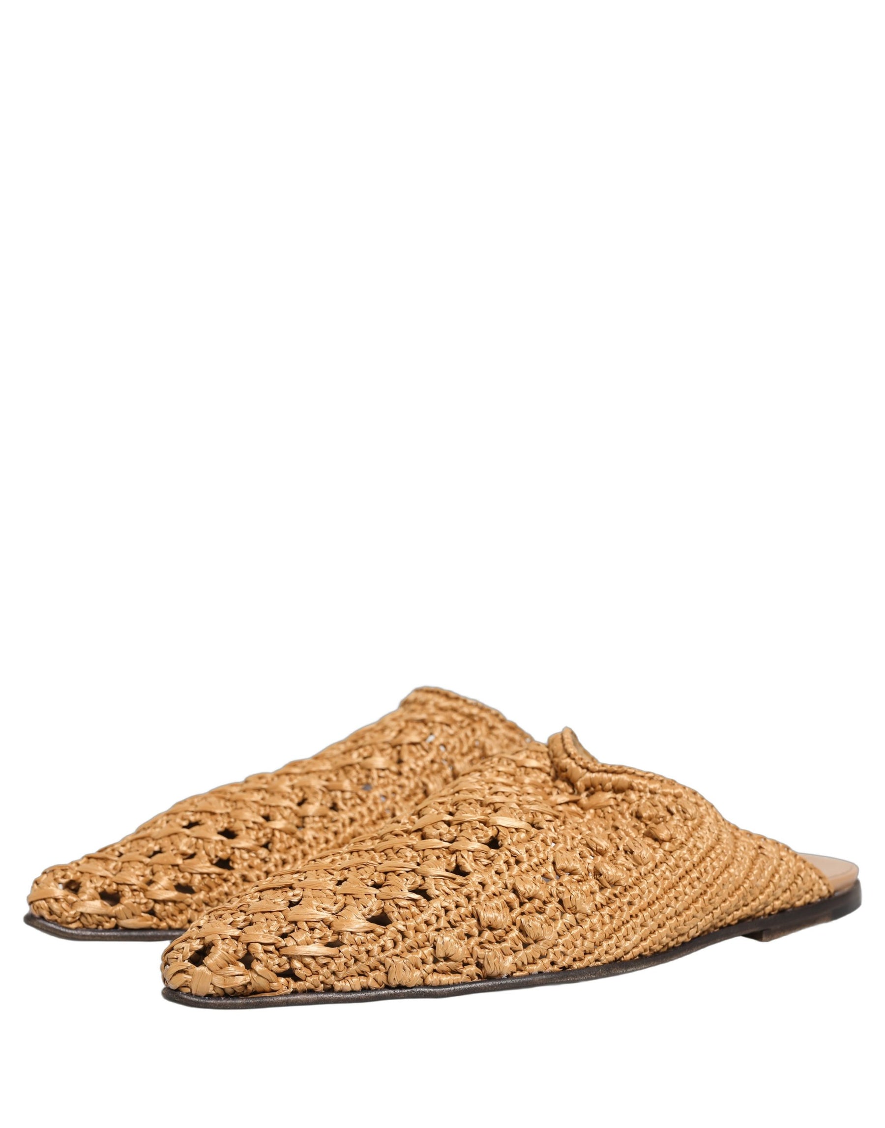 Dolce & Gabbana Beige Woven Straw Slides Sandals Flats Shoes | Regal Royce
